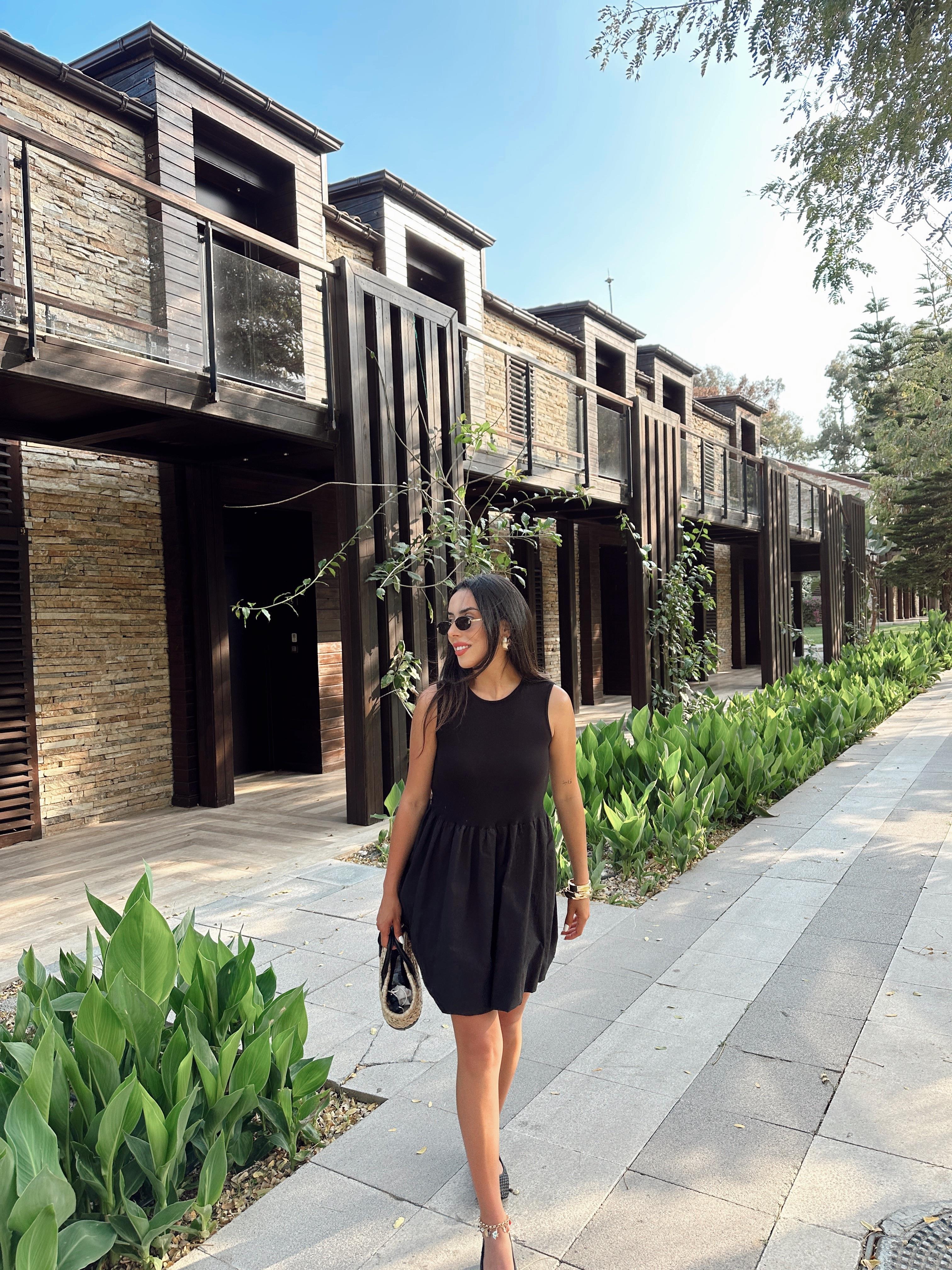 Siyah Ribana Mini Balon Elbise