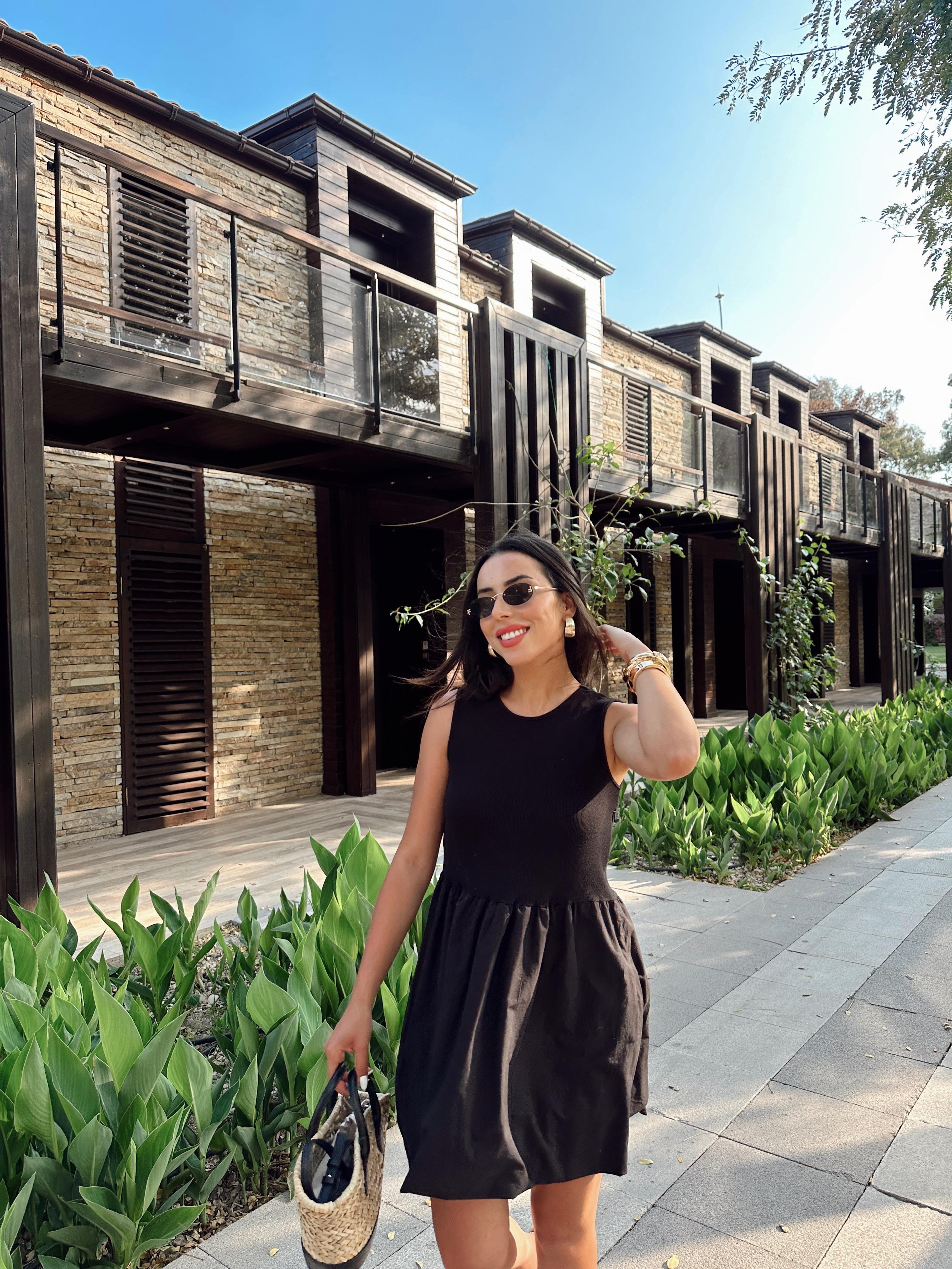 Siyah Ribana Mini Balon Elbise