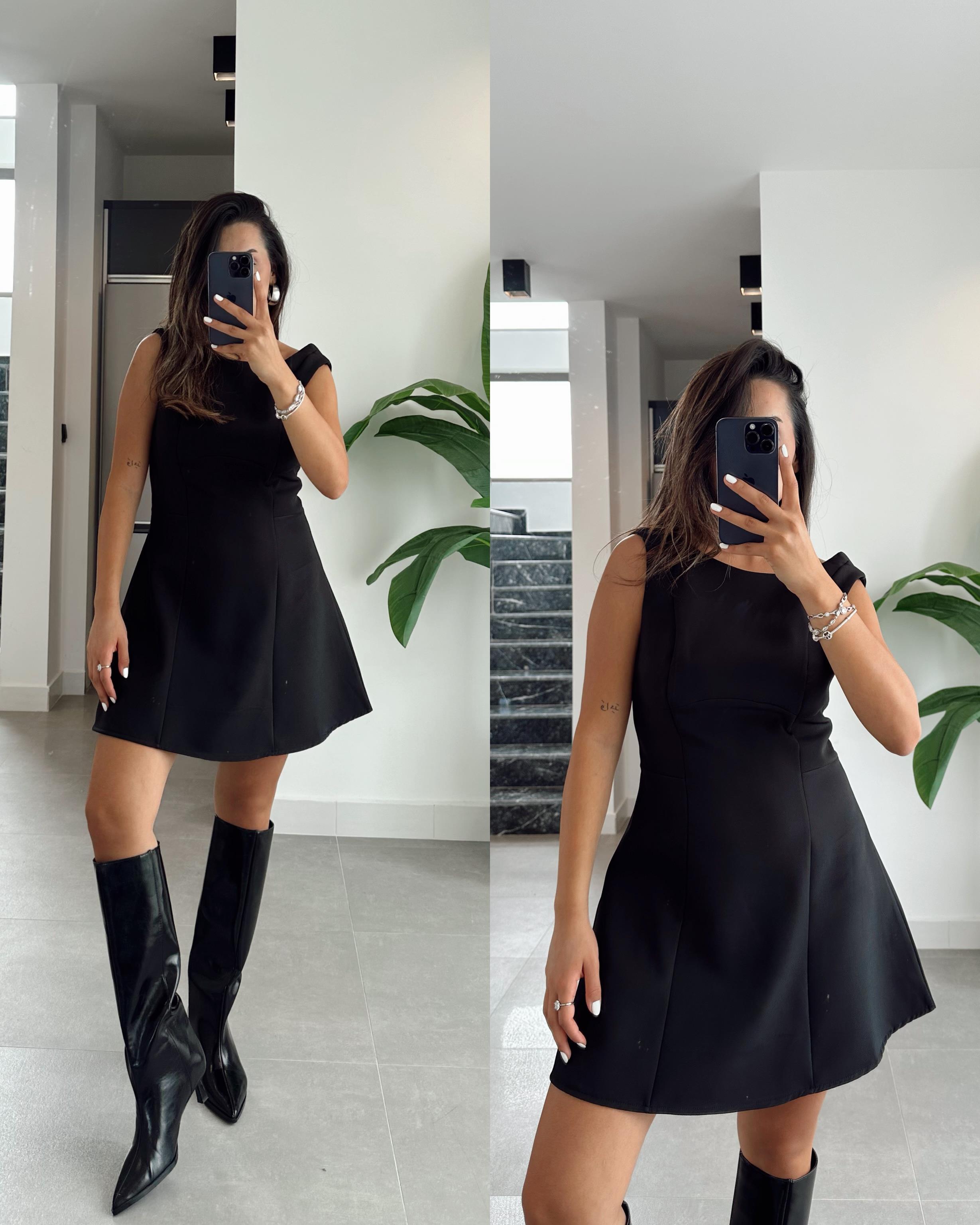 Siyah Sıfır Kol Kuplu Elbise