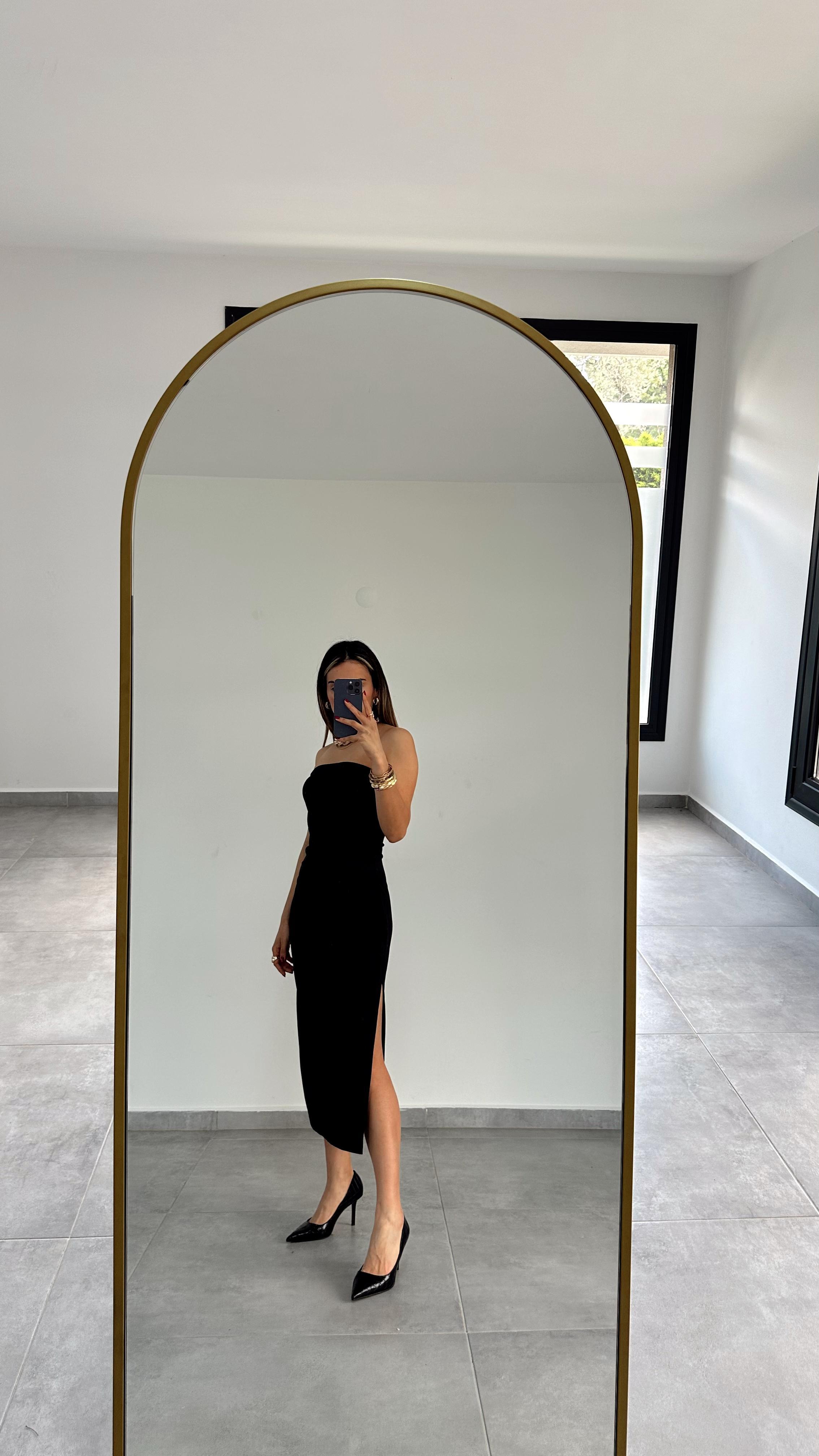 Siyah Straplez Midi Boy Elbise