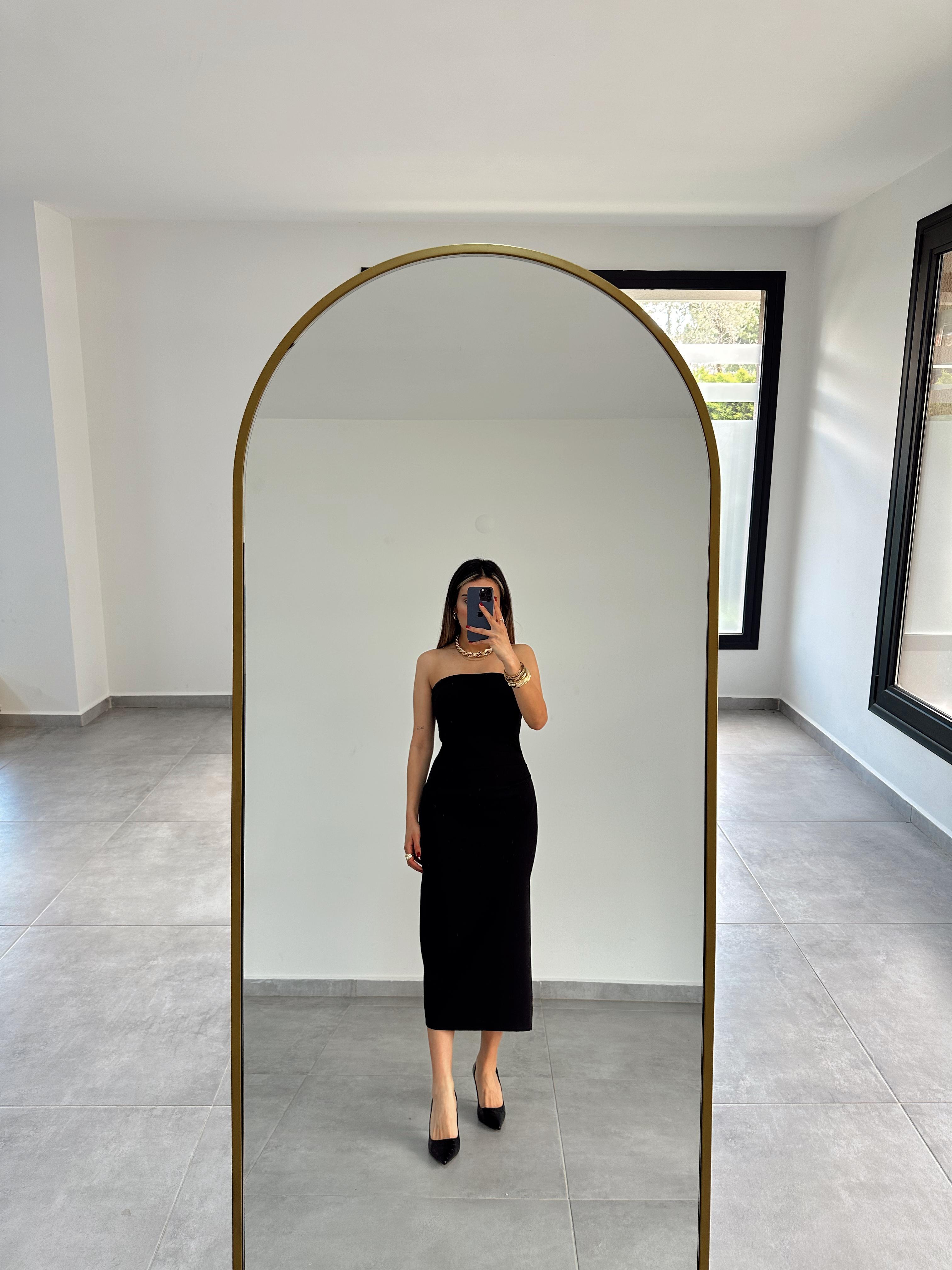 Siyah Straplez Midi Boy Elbise