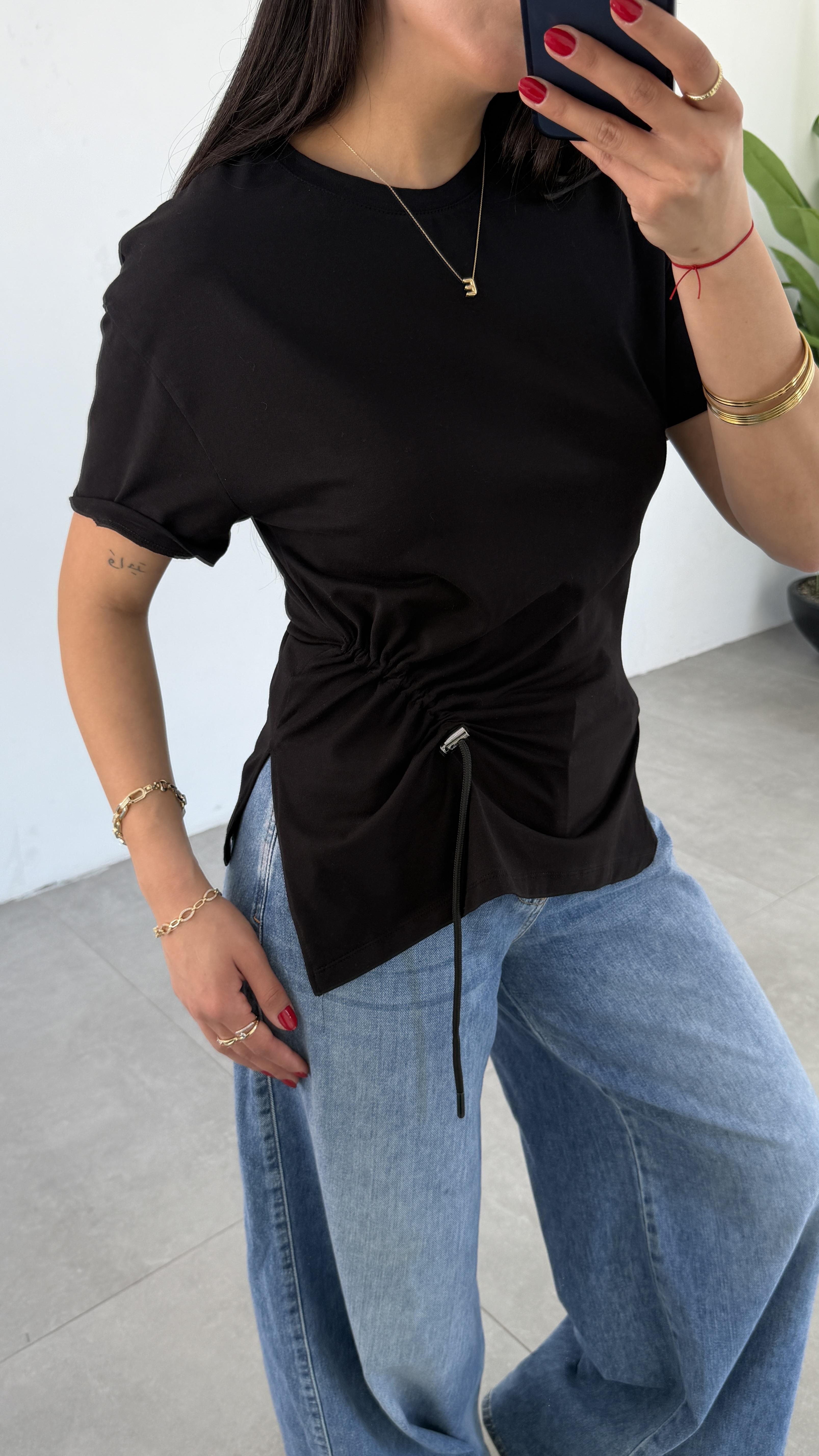 Siyah Süprem Yırtmaçlı Önü Büzgülü Basic