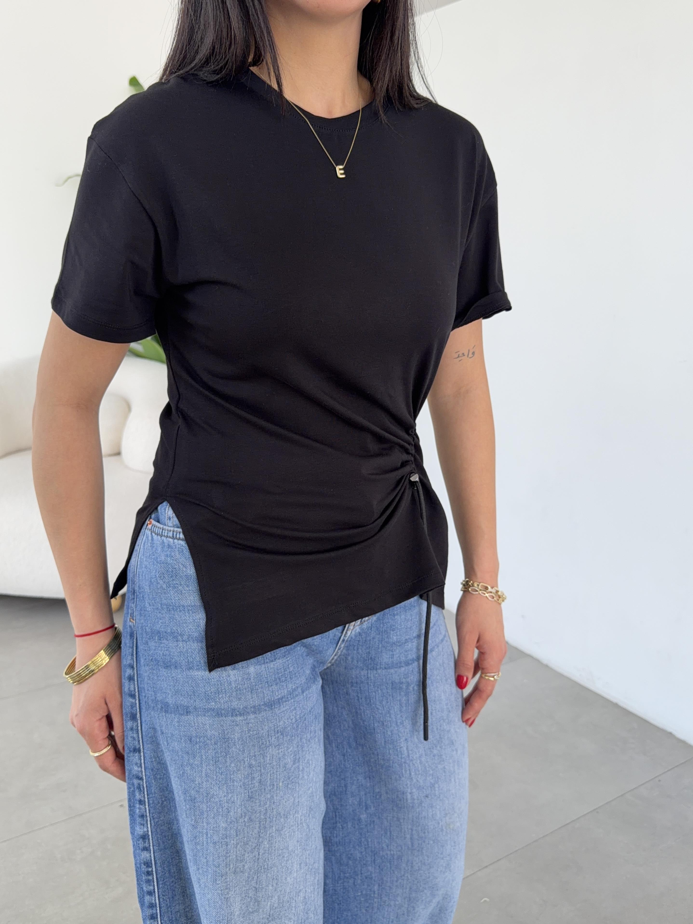 Siyah Süprem Yırtmaçlı Önü Büzgülü Basic