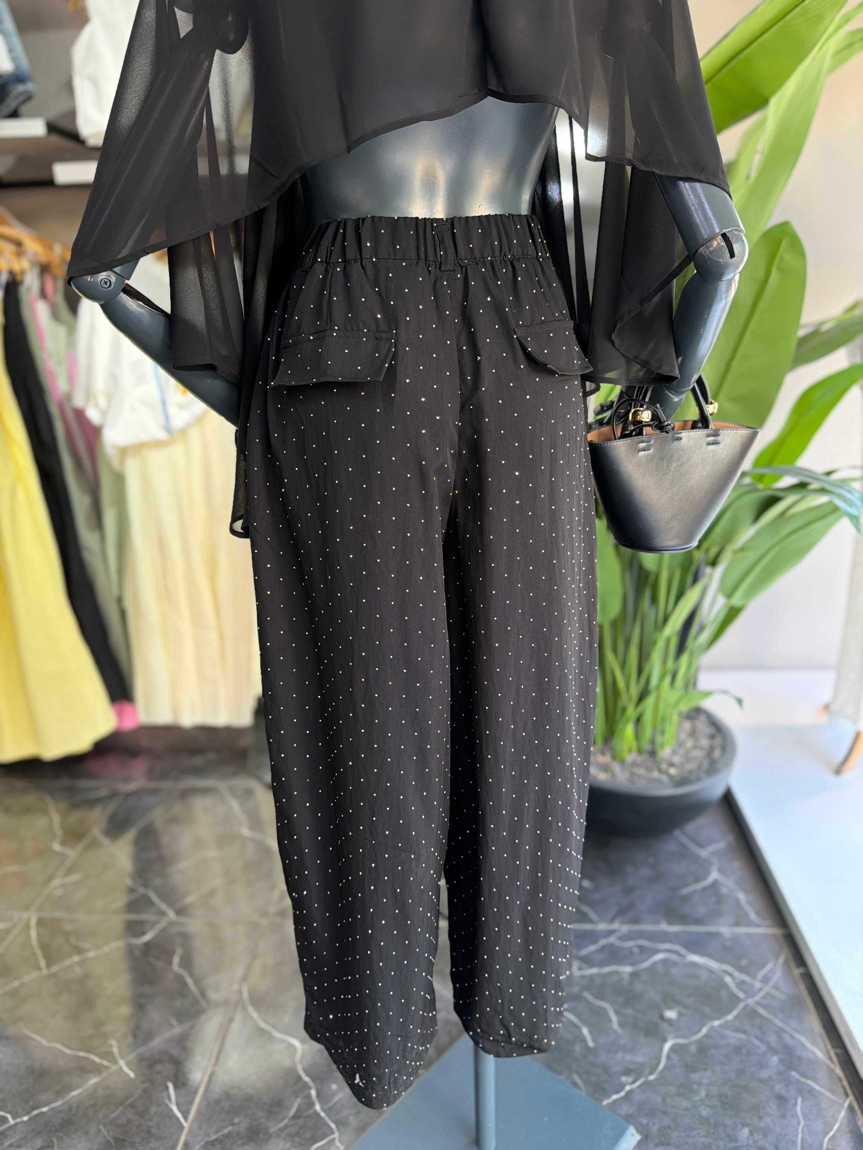 Siyah Taşlı Pantolon
