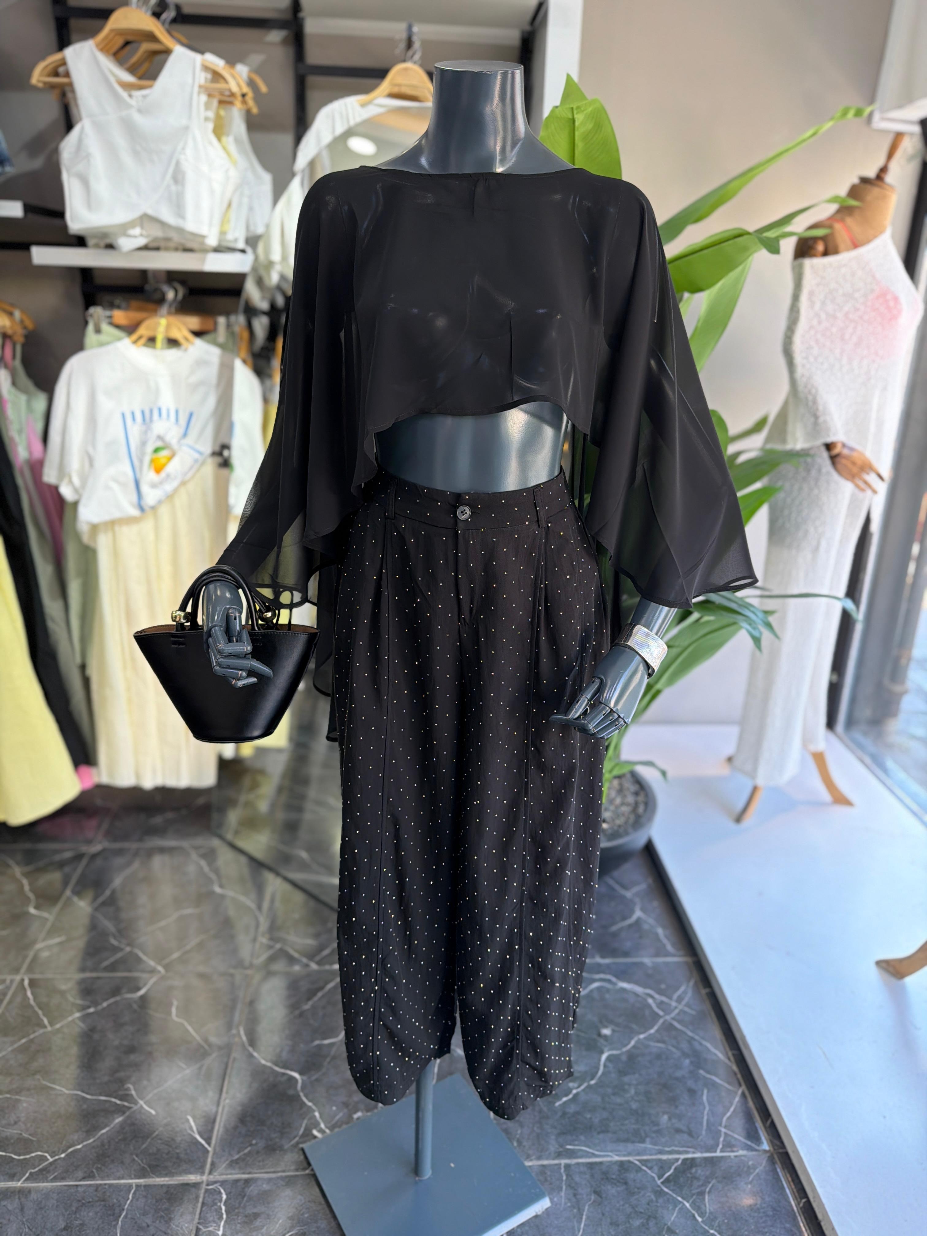 Siyah Taşlı Pantolon