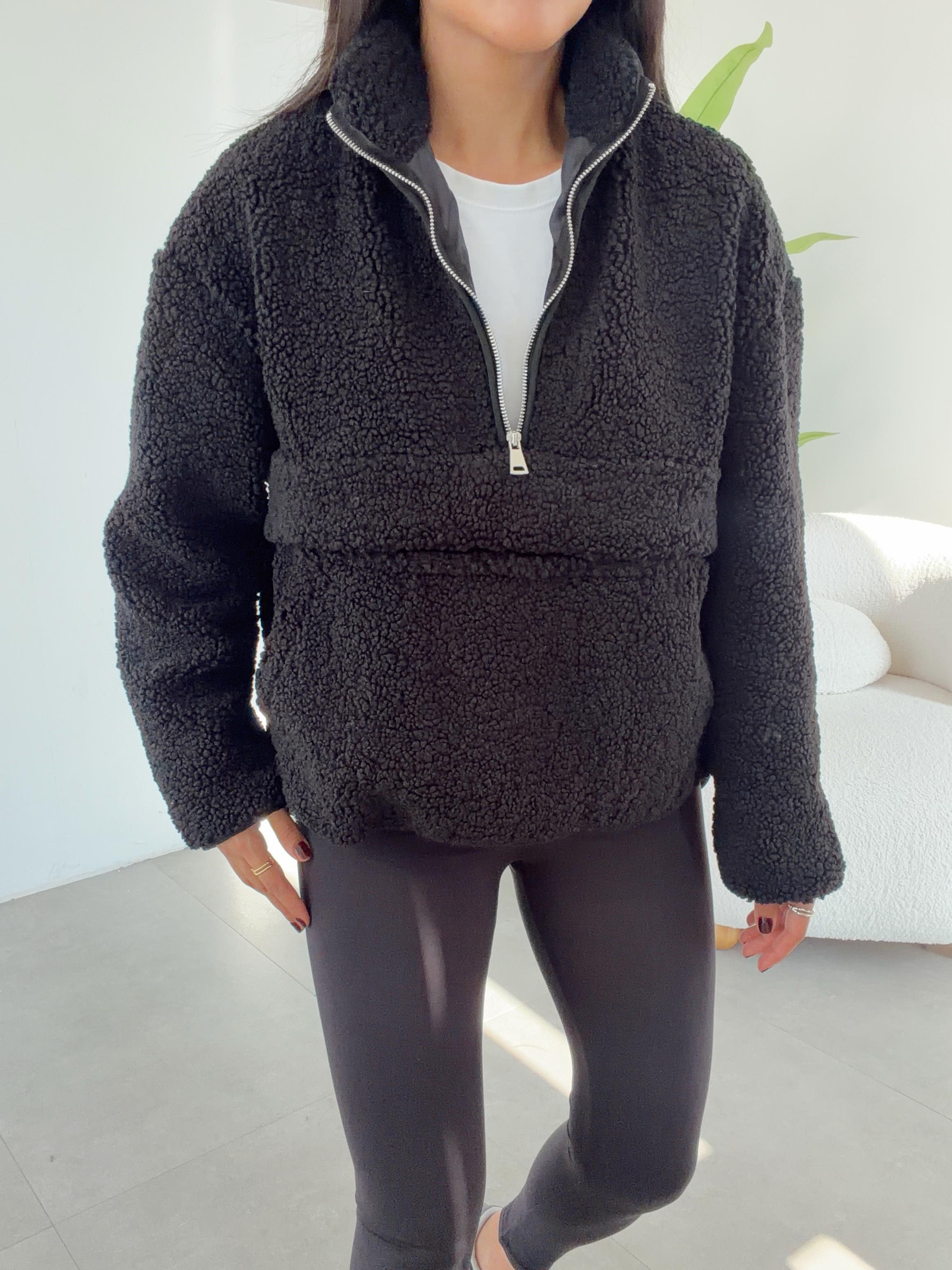 Siyah Teddy Fermuarlı Sweatshirt