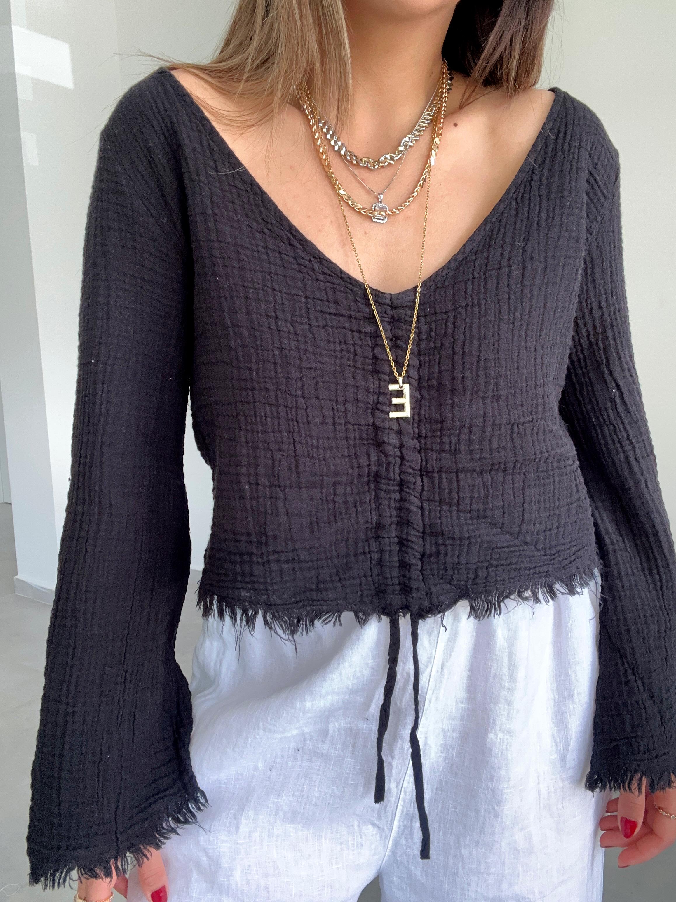 Siyah Tina Crop Bluz