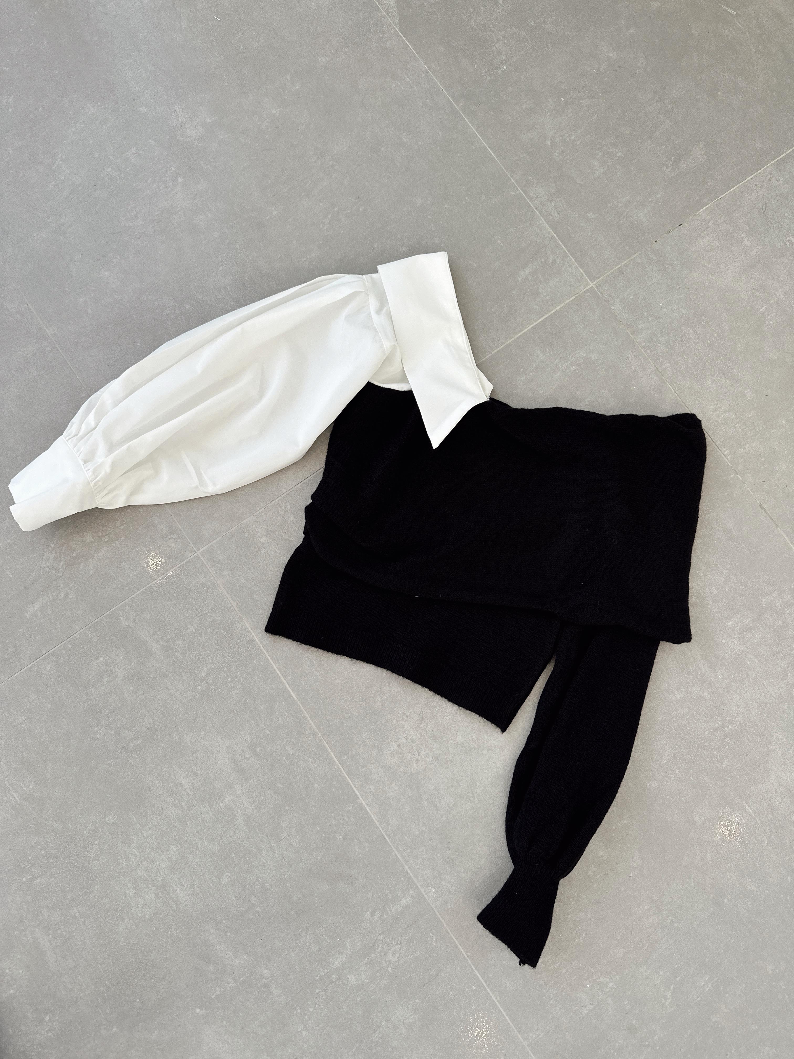 Siyah Yaka Detaylı Triko Kazak