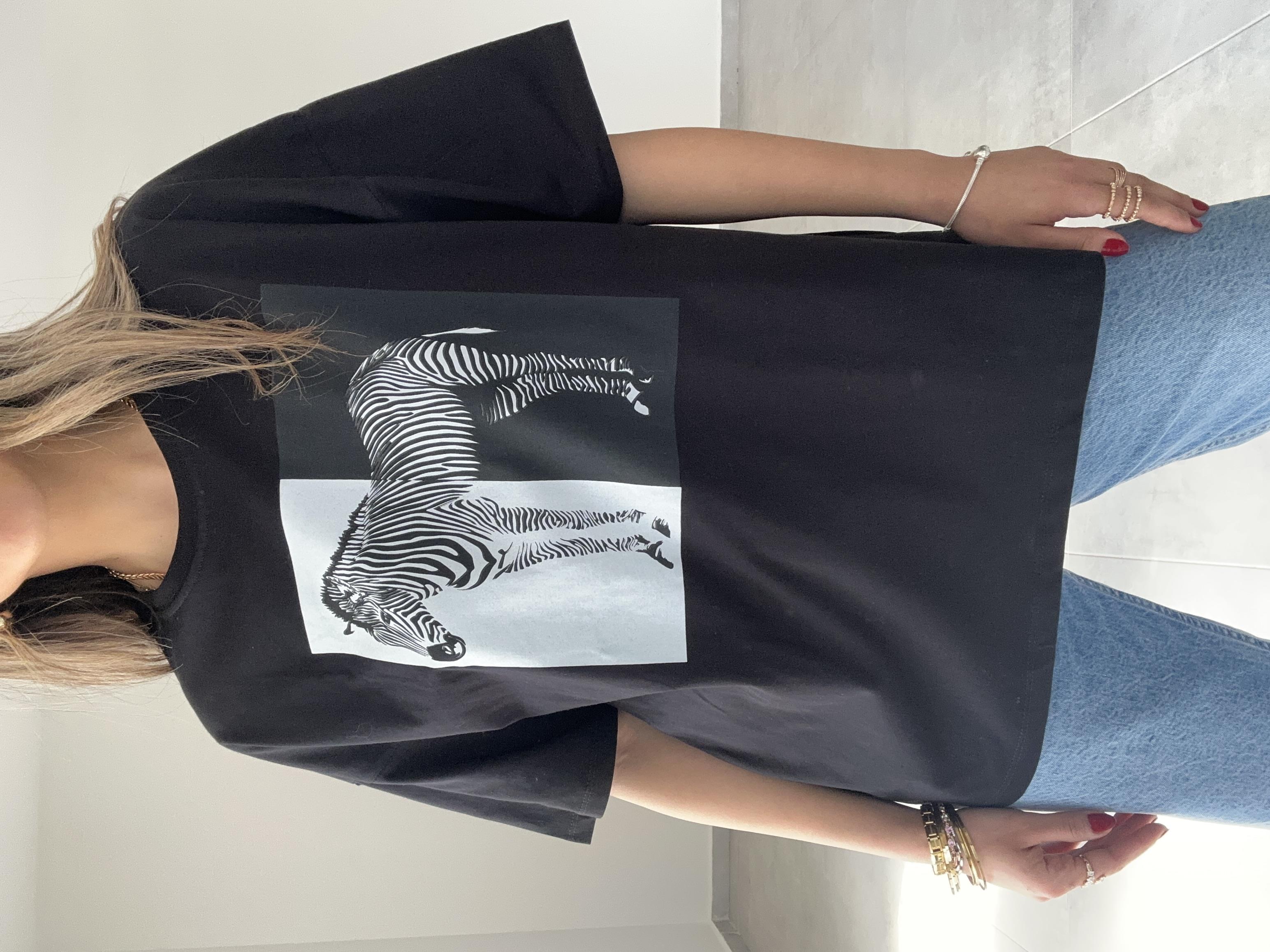 Siyah Zebra Desen Tshirt