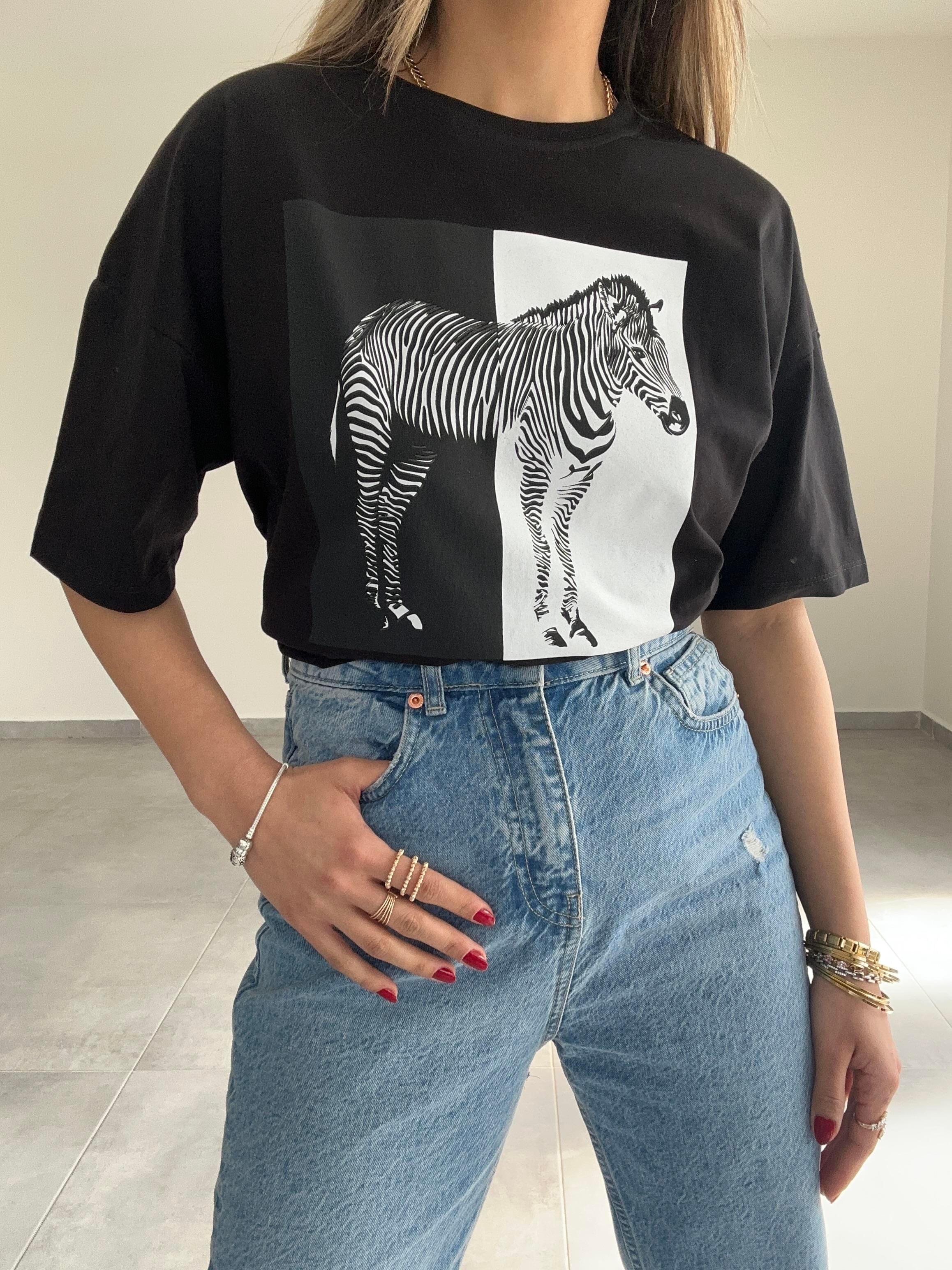 Siyah Zebra Desen Tshirt