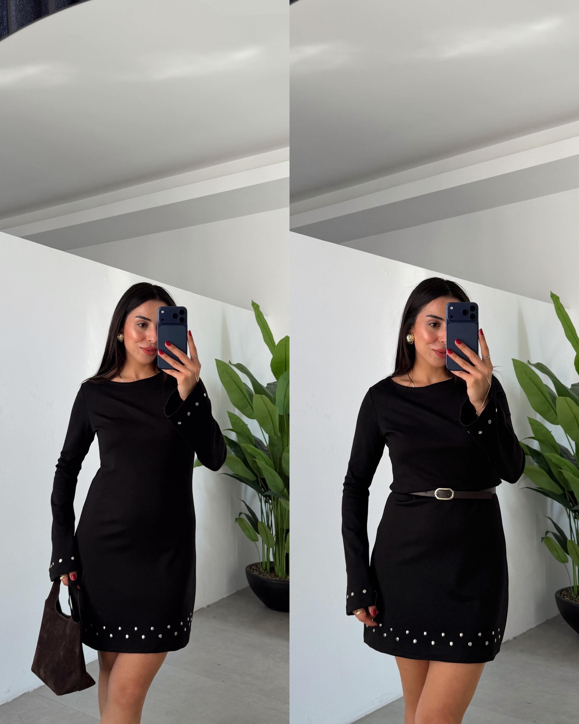 Siyah Zımbalı Elbise