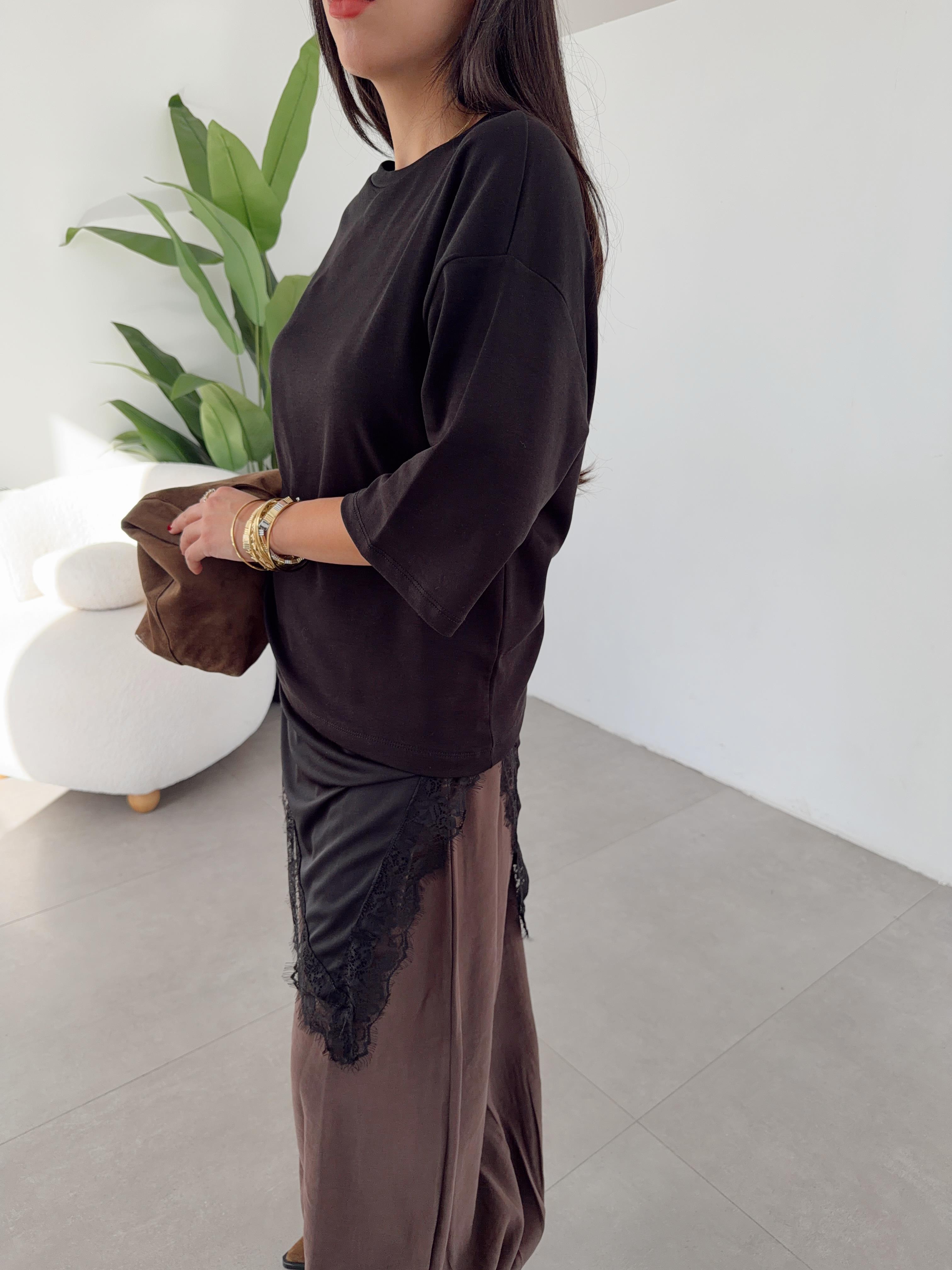 Siyah Zr Model Dantel Detaylı Bluz