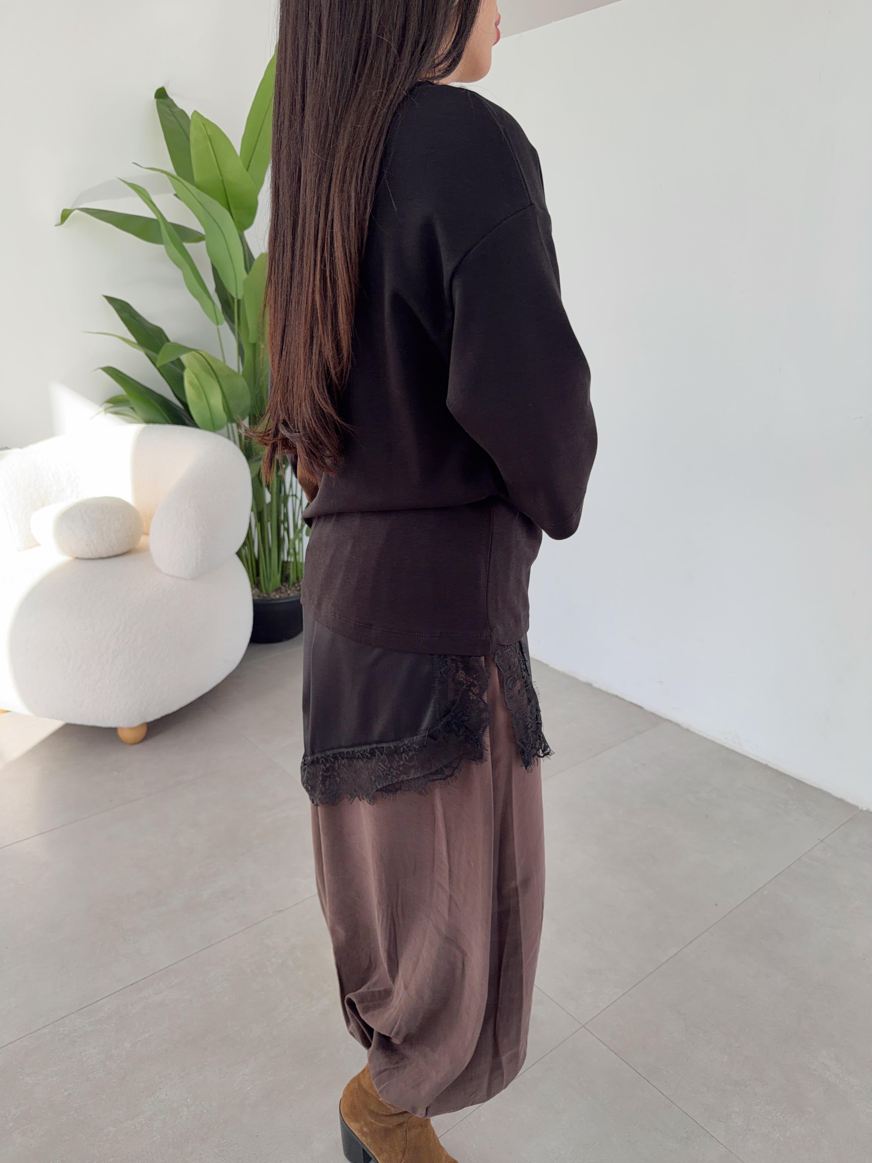 Siyah Zr Model Dantel Detaylı Bluz