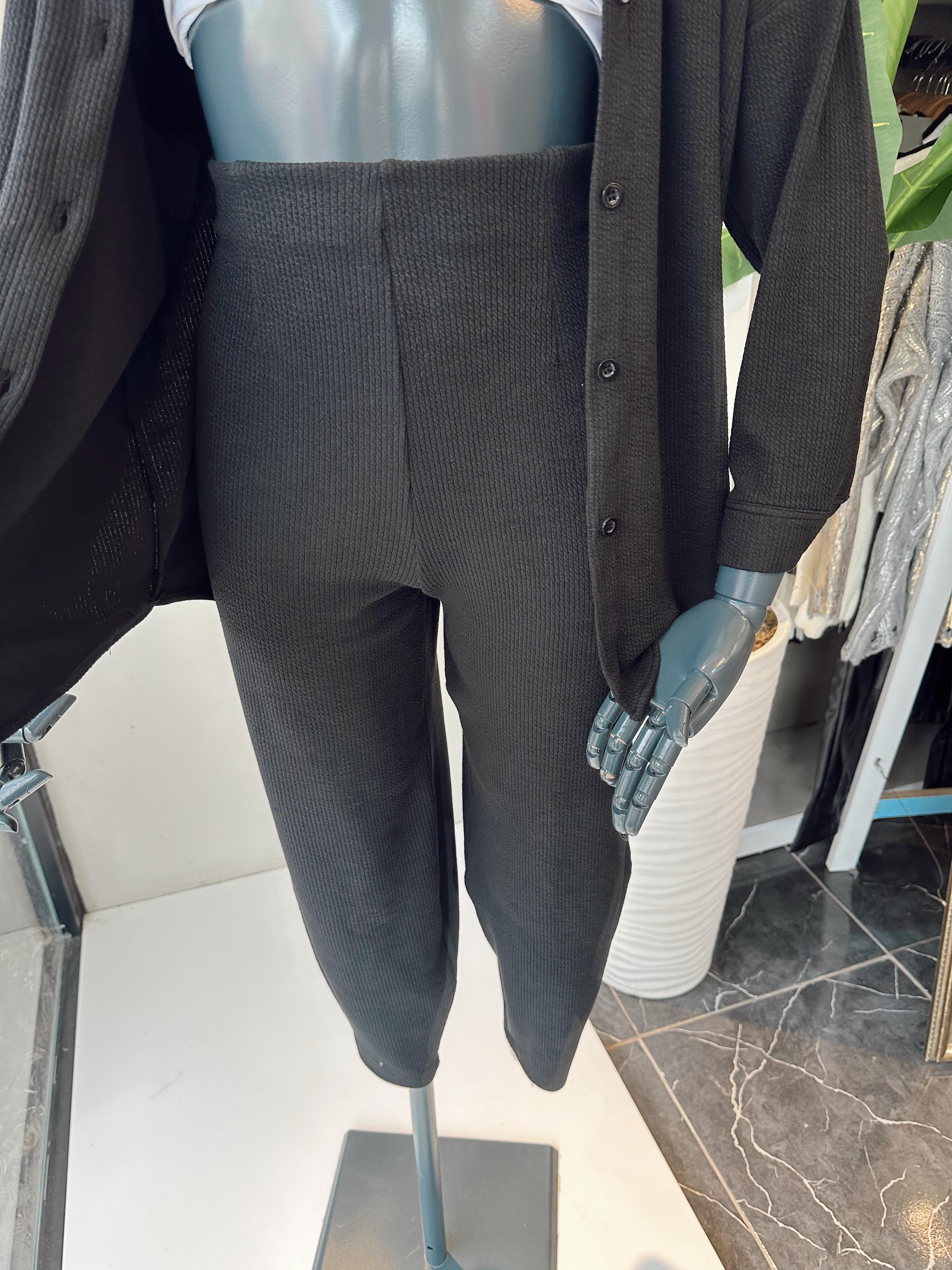 Sole Siyah Esnek Kumaş Gömlek-Pantolon Takım