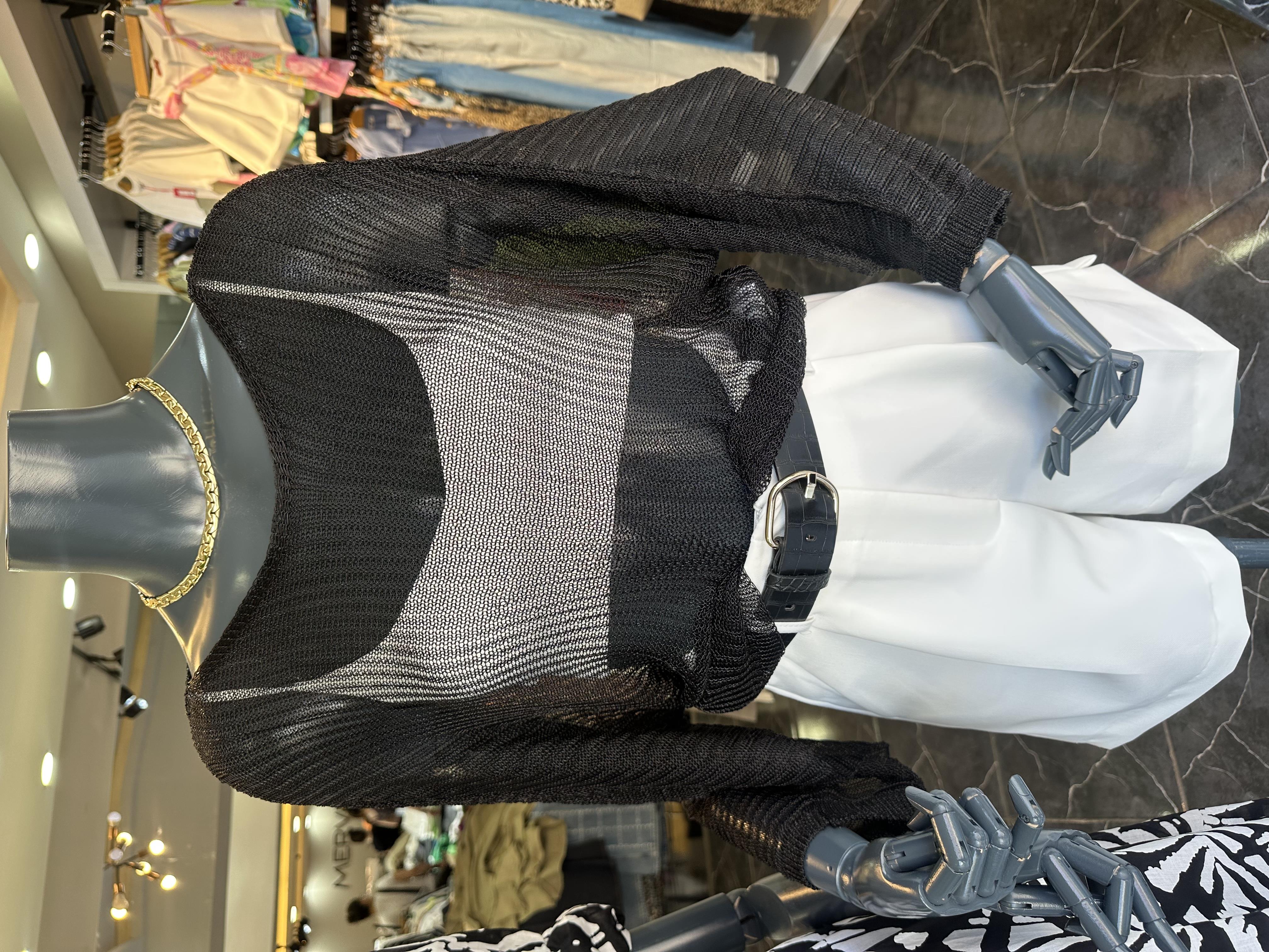 Syah Kayık Yaka Ajurlu Transparan