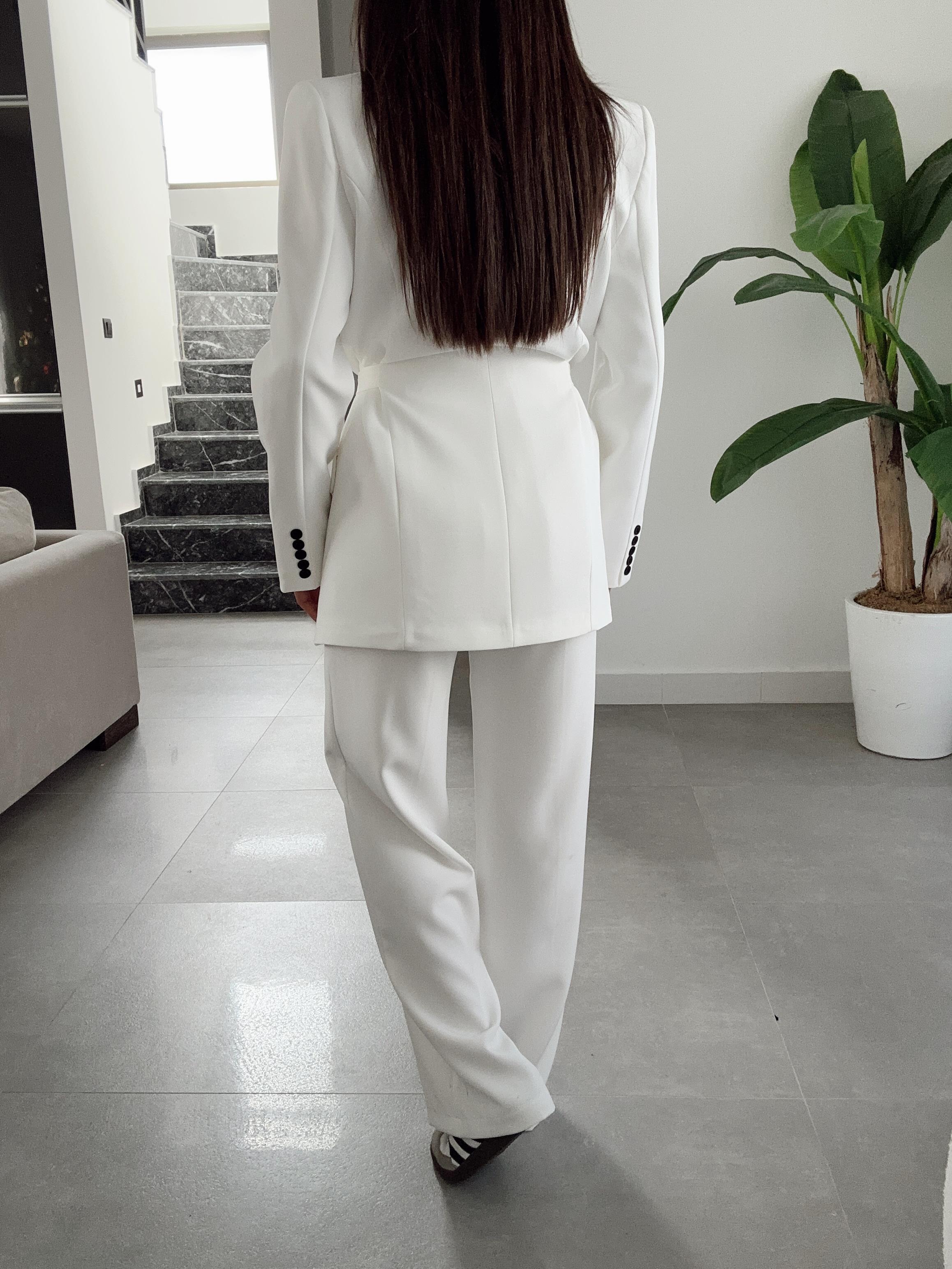 Sydney Beyaz Blazer Pantolon Takım