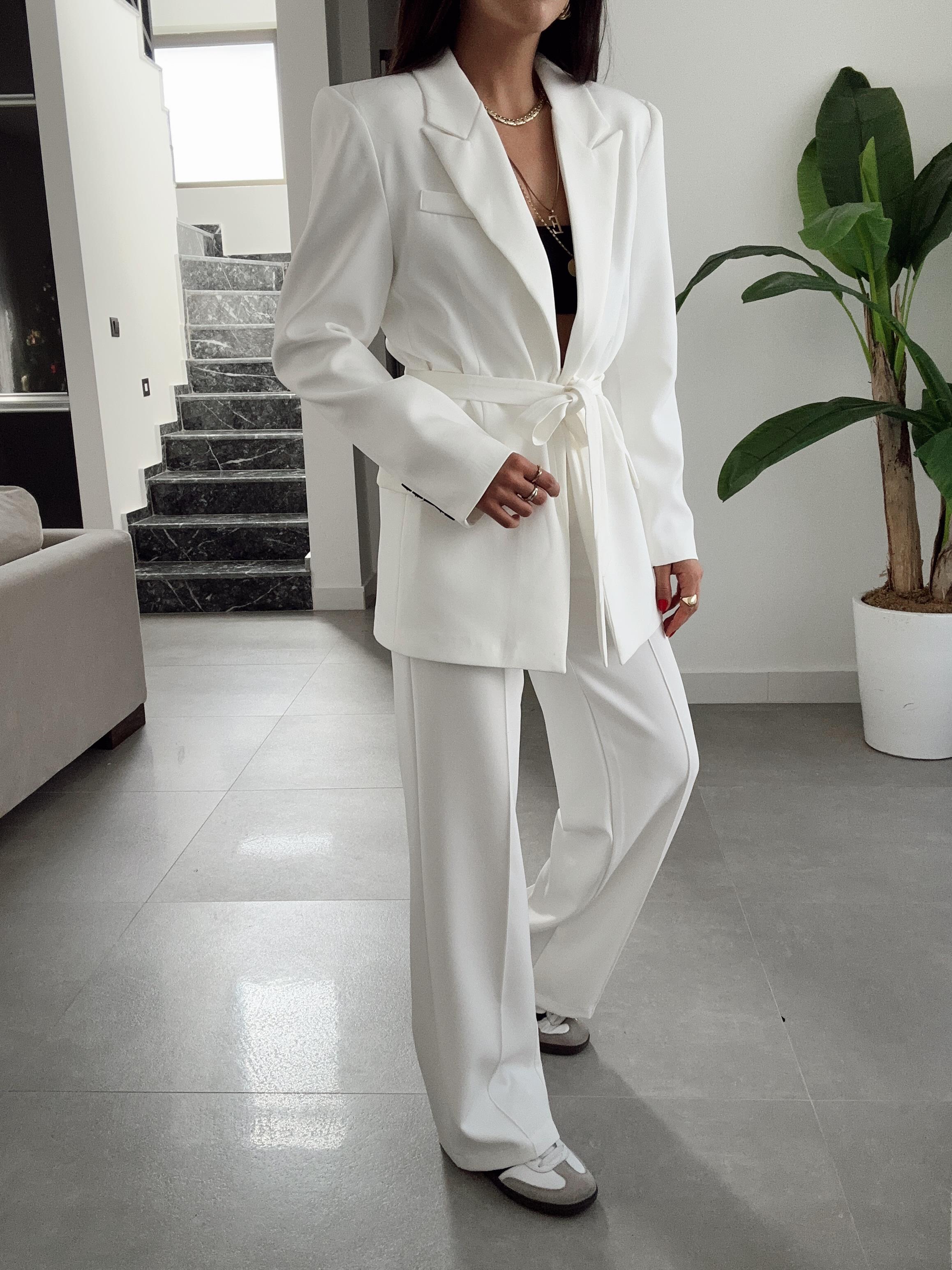 Sydney Beyaz Blazer Pantolon Takım
