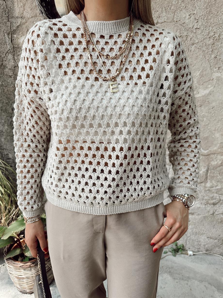 Taş Delikli Triko Kazak