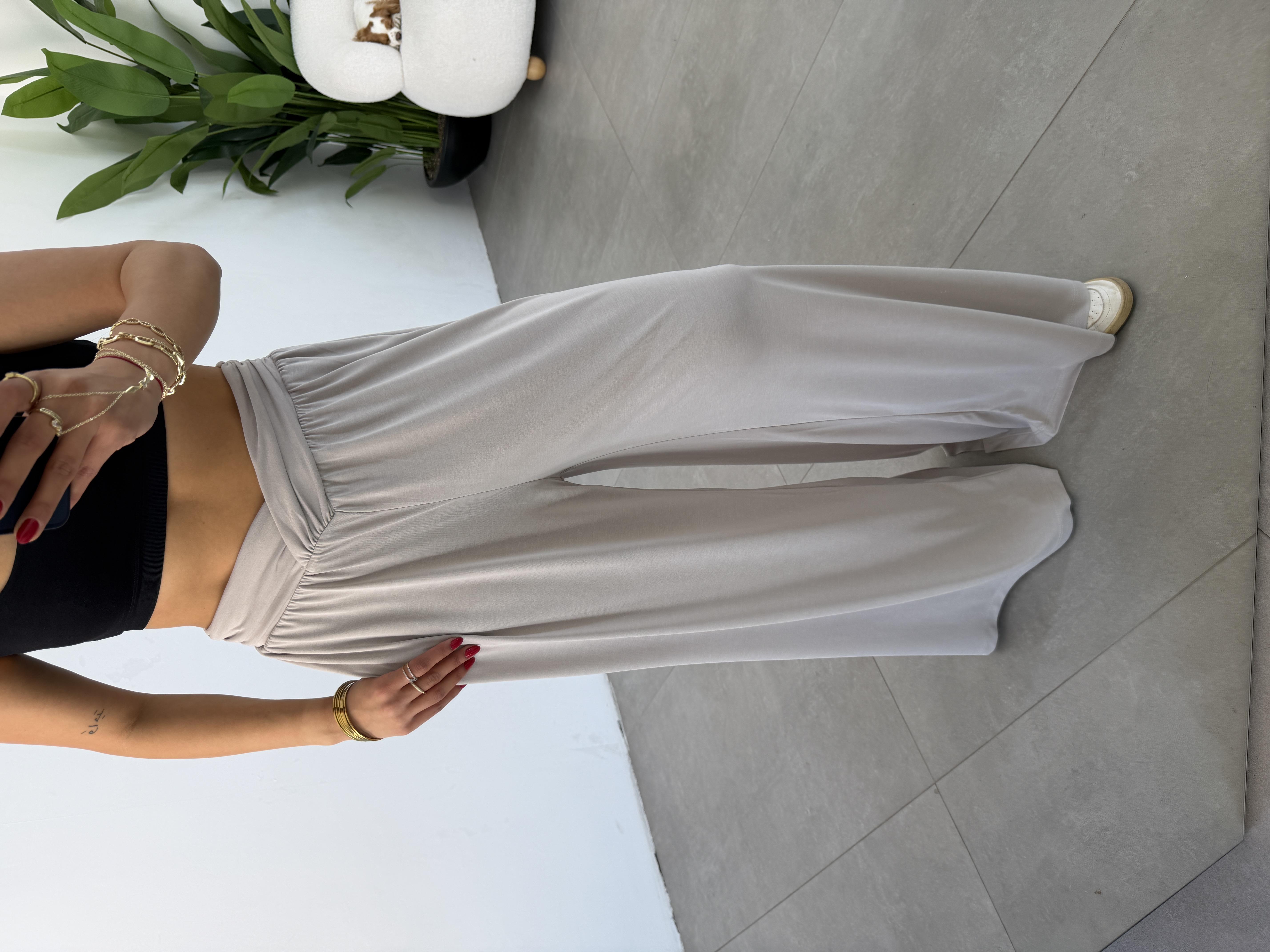 Comfort Taş Kruvaze Bel Detaylı Modal Bol Paça Pantolon