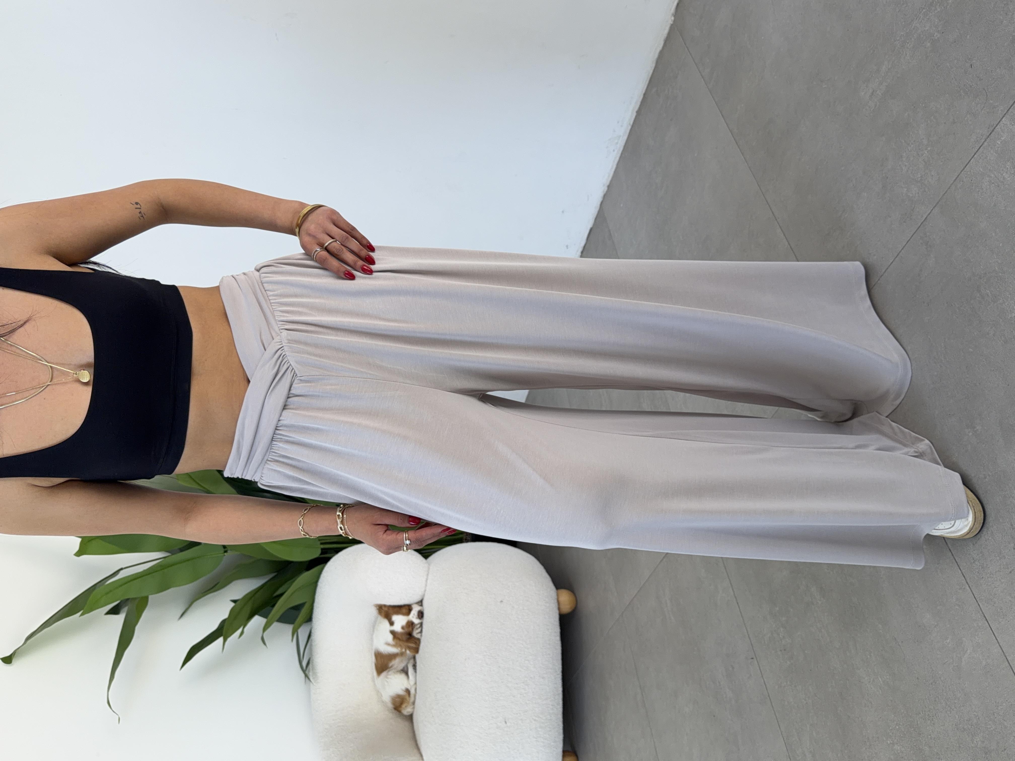 Comfort Taş Kruvaze Bel Detaylı Modal Bol Paça Pantolon