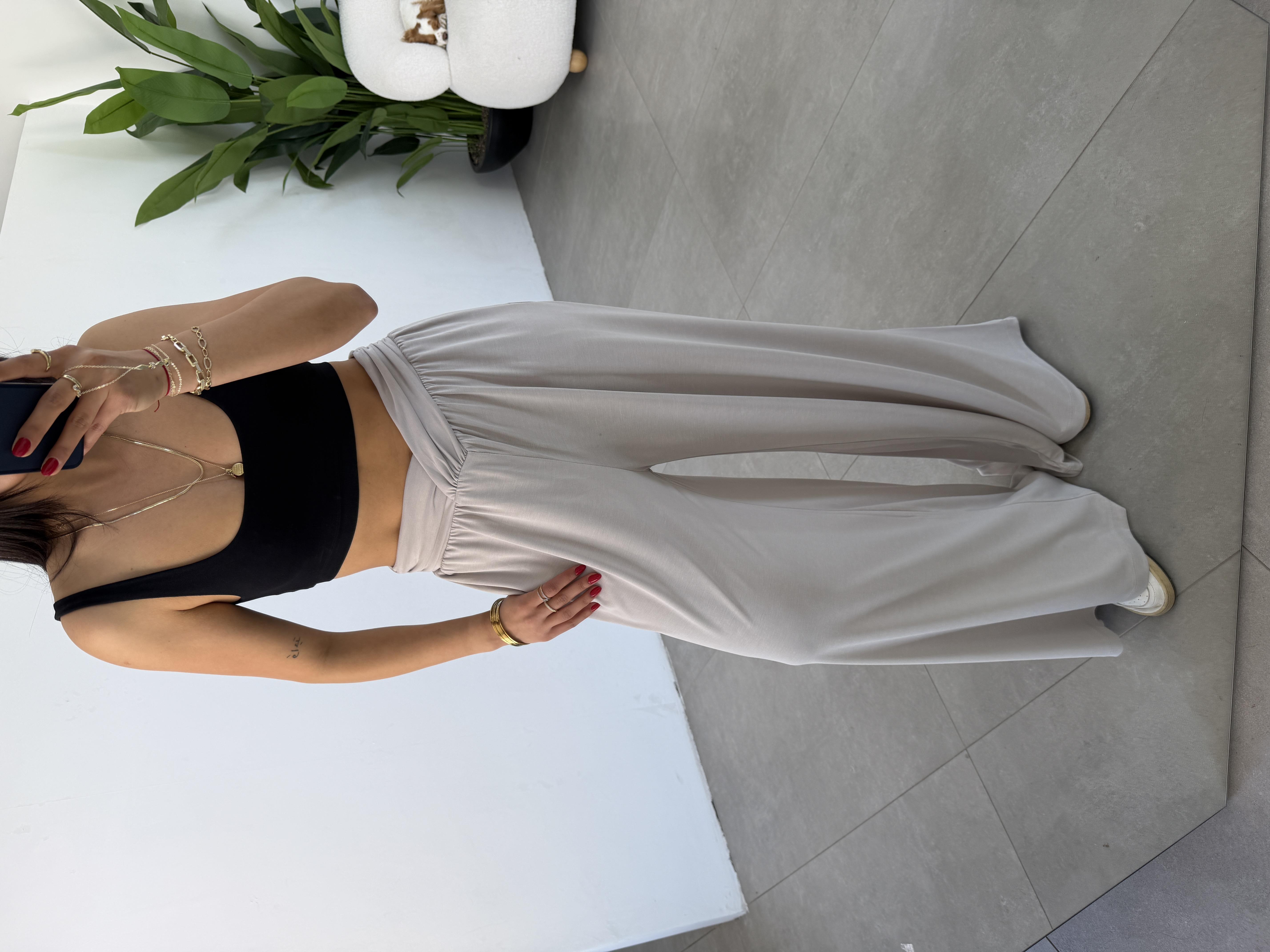 Comfort Taş Kruvaze Bel Detaylı Modal Bol Paça Pantolon