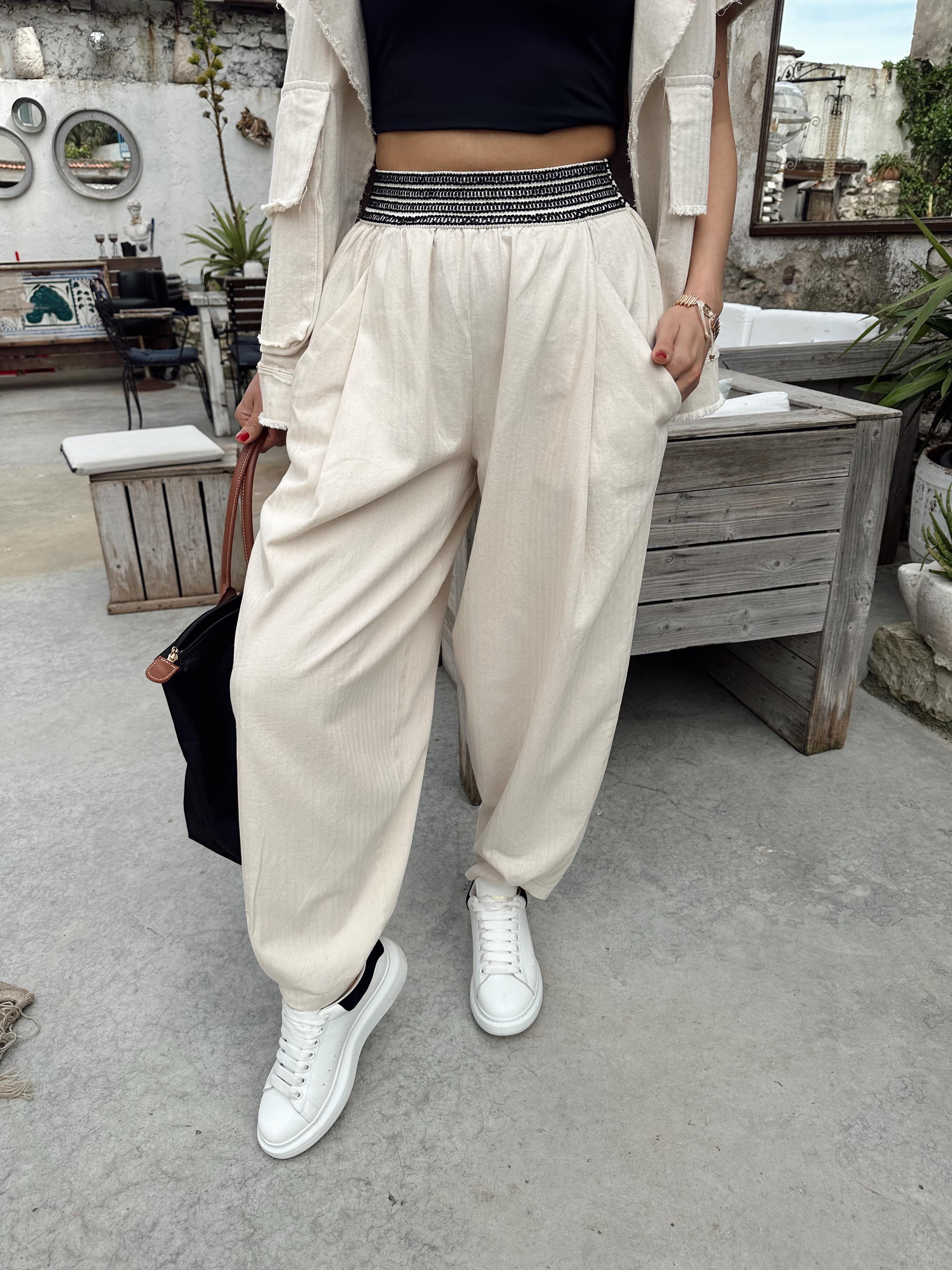 Taş Lastikli Gabardin Pantolon