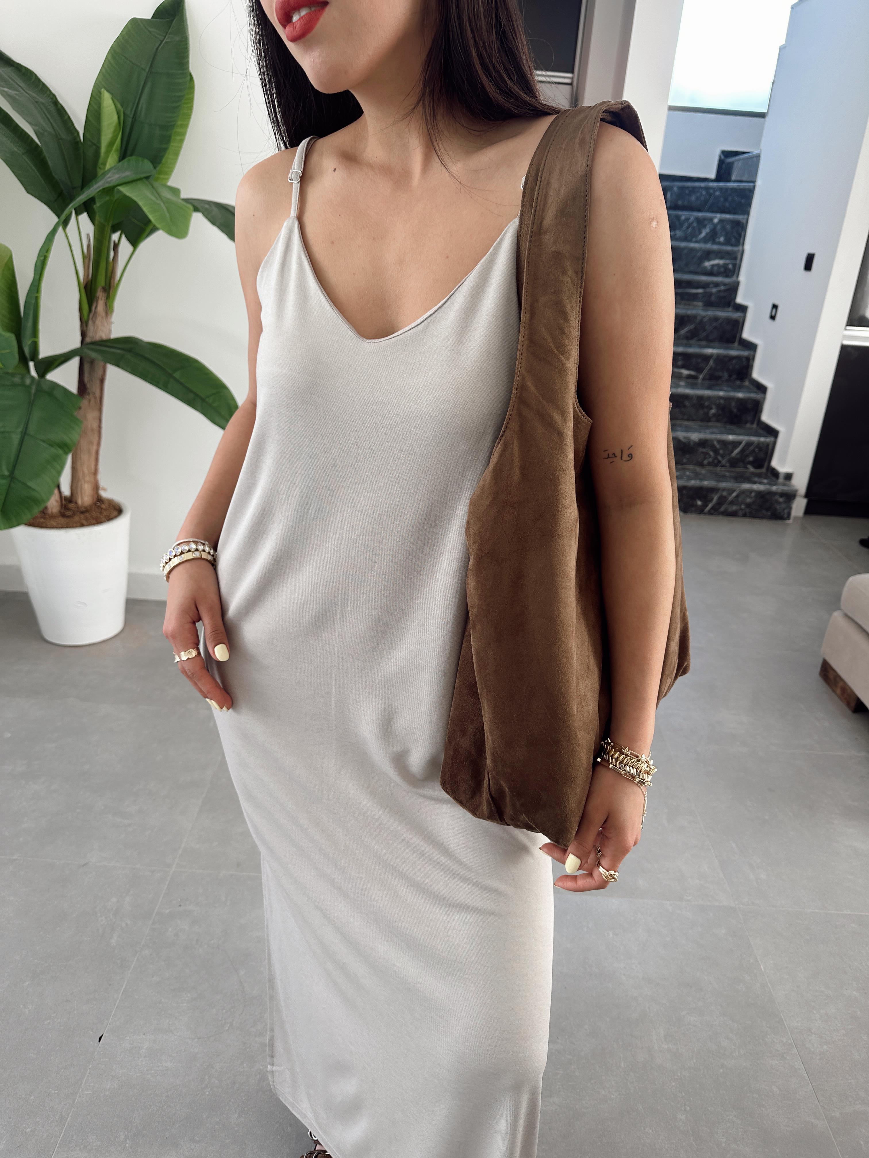 Taş Modal Kumaş Lastik Askılı Elbise