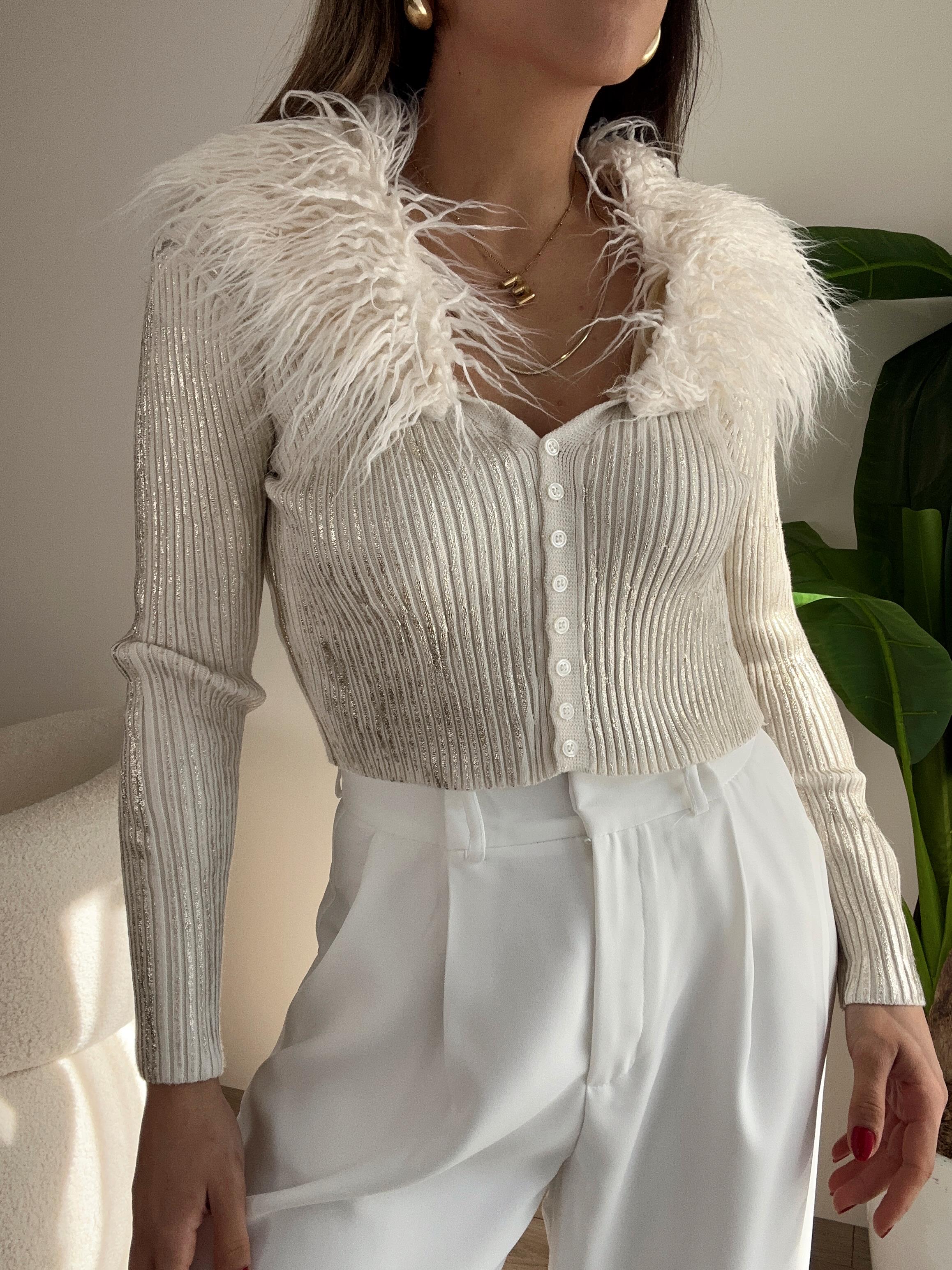 Taş Varak Baskı Düğmeli Bluz