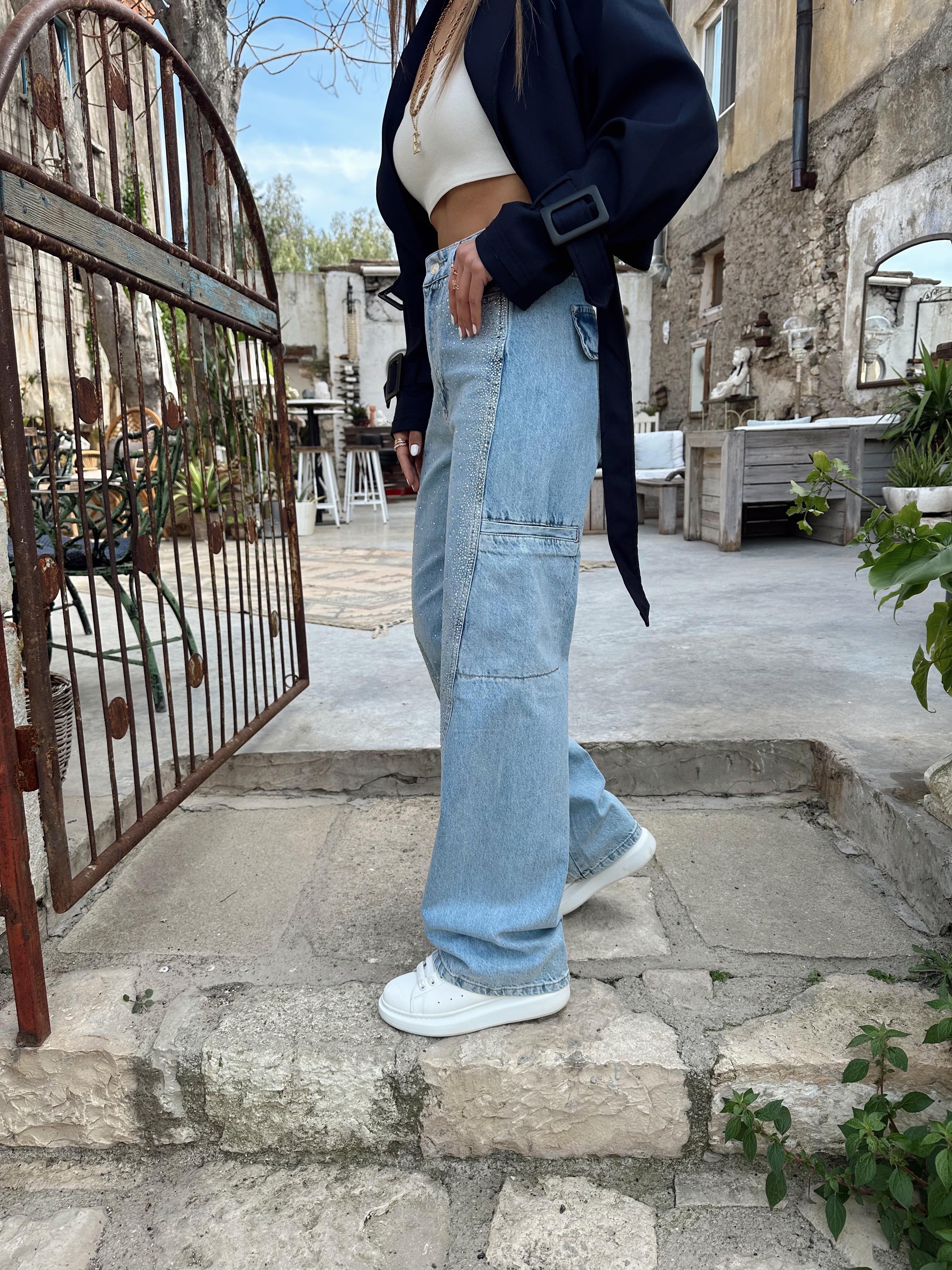 Taşlı Kargo Cepli Pantolon