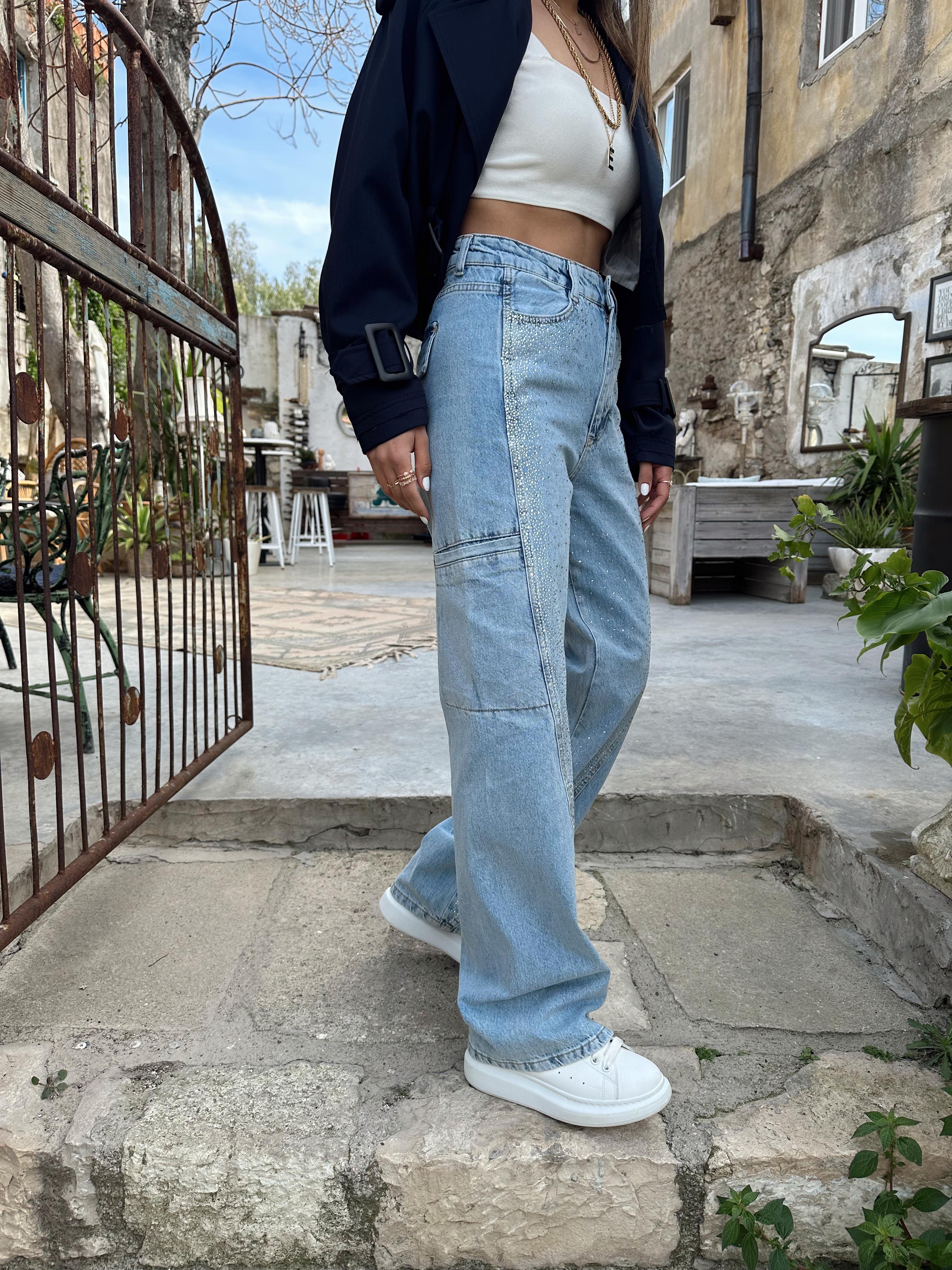 Taşlı Kargo Cepli Pantolon