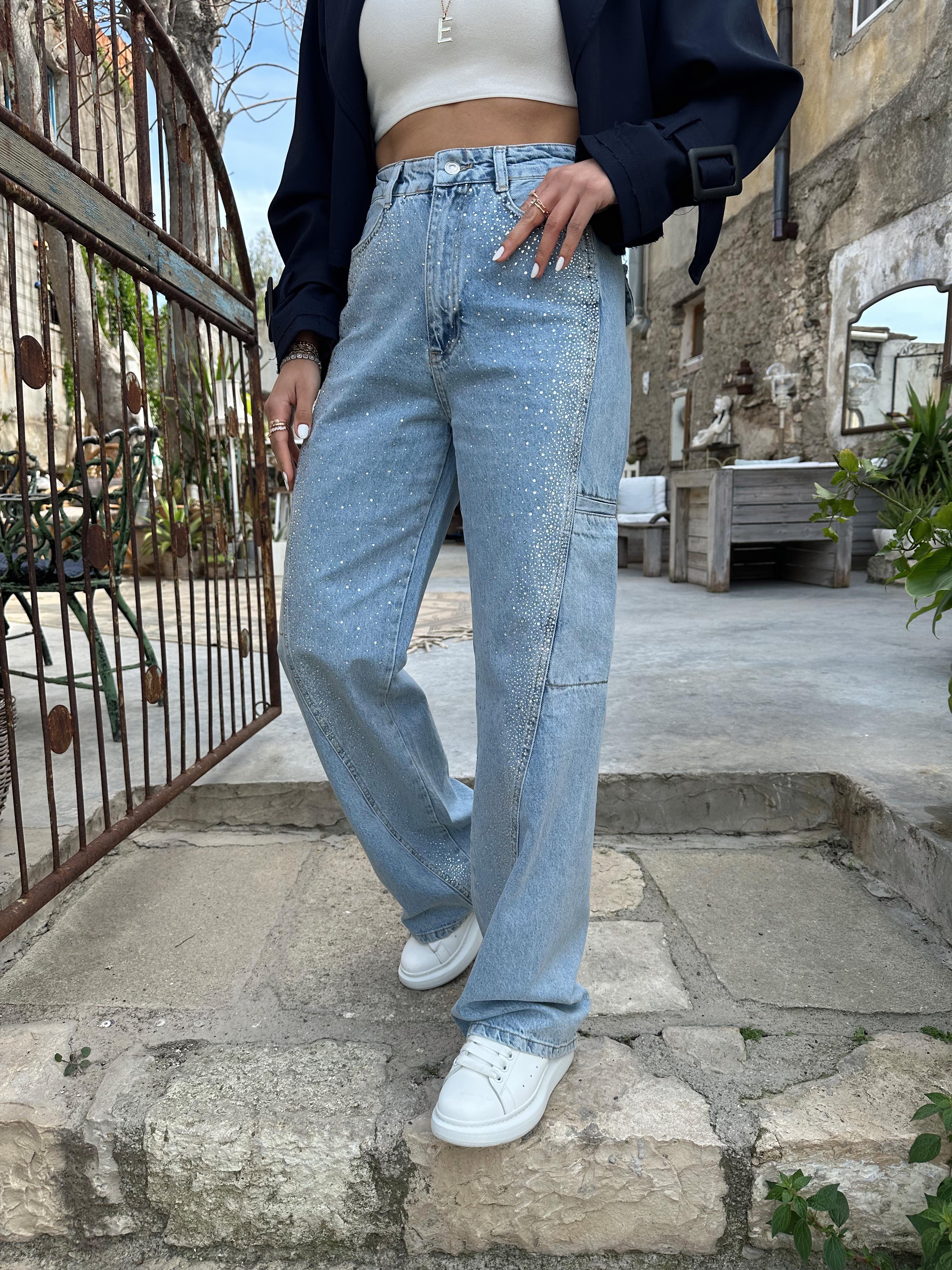 Taşlı Kargo Cepli Pantolon