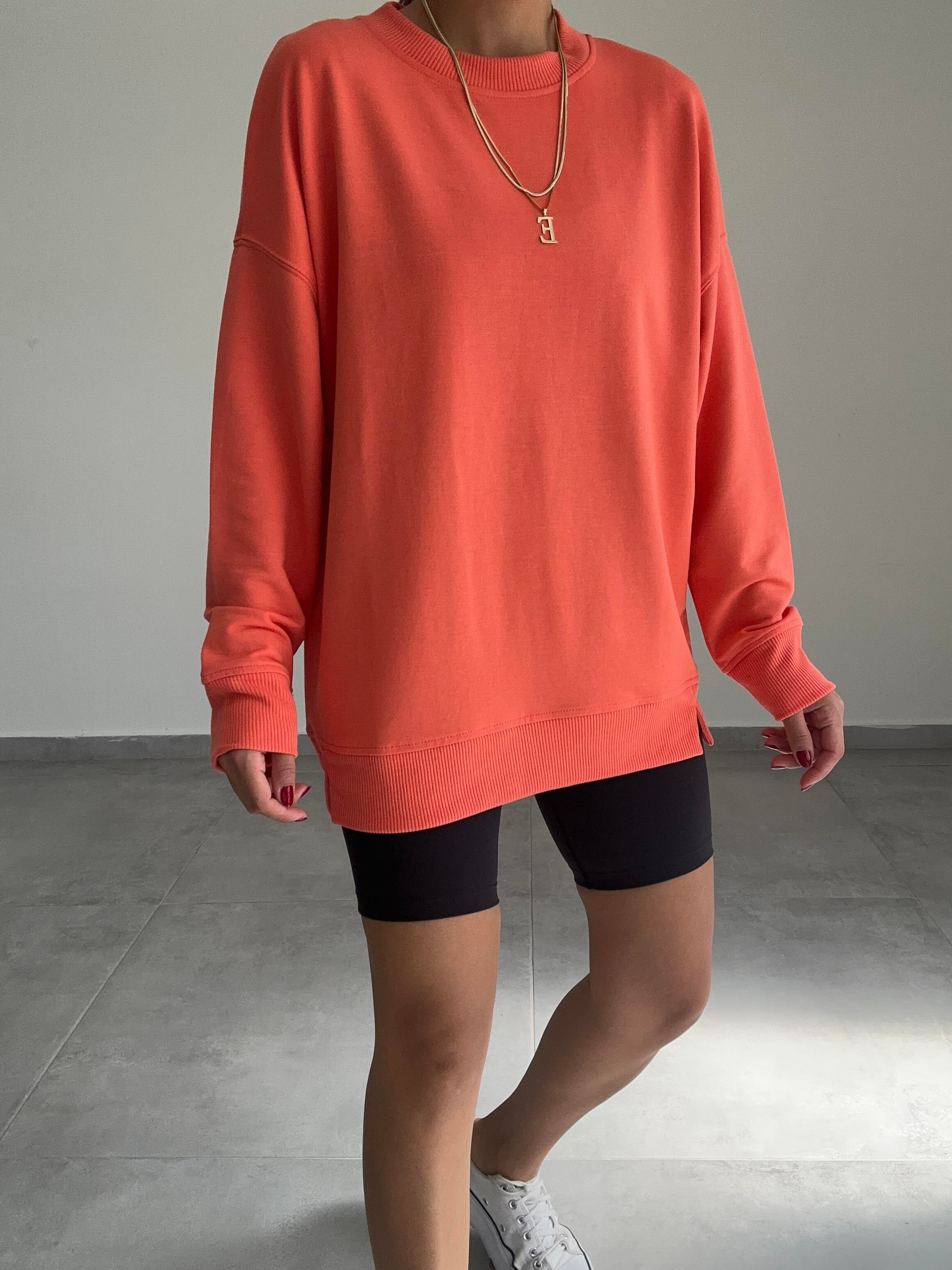 Turuncu  Rezerve Yanları Yırtmaç Detaylı Sweat