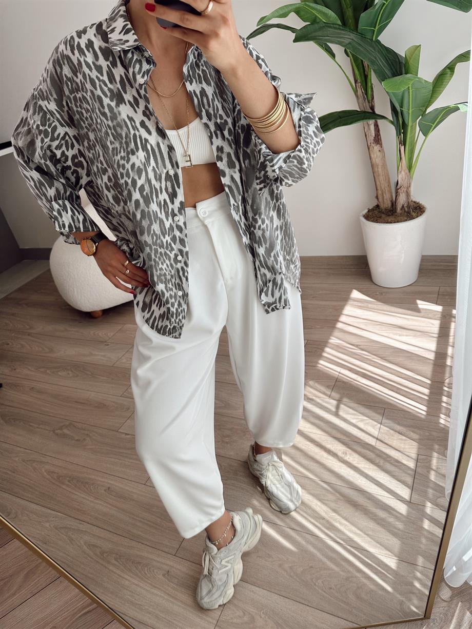 Vizon Oversize Leopar Gömlek
