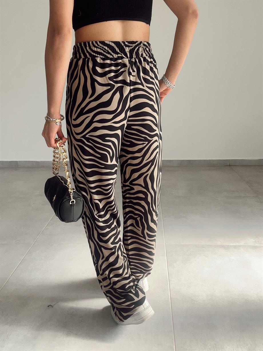 Vizon-Siyah Zebra Desen Pantolon