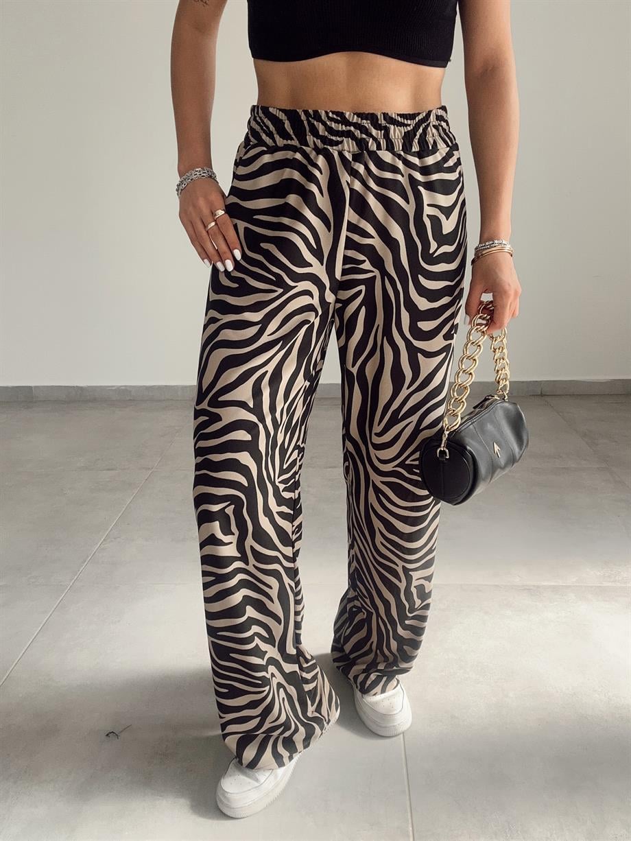 Vizon-Siyah Zebra Desen Pantolon