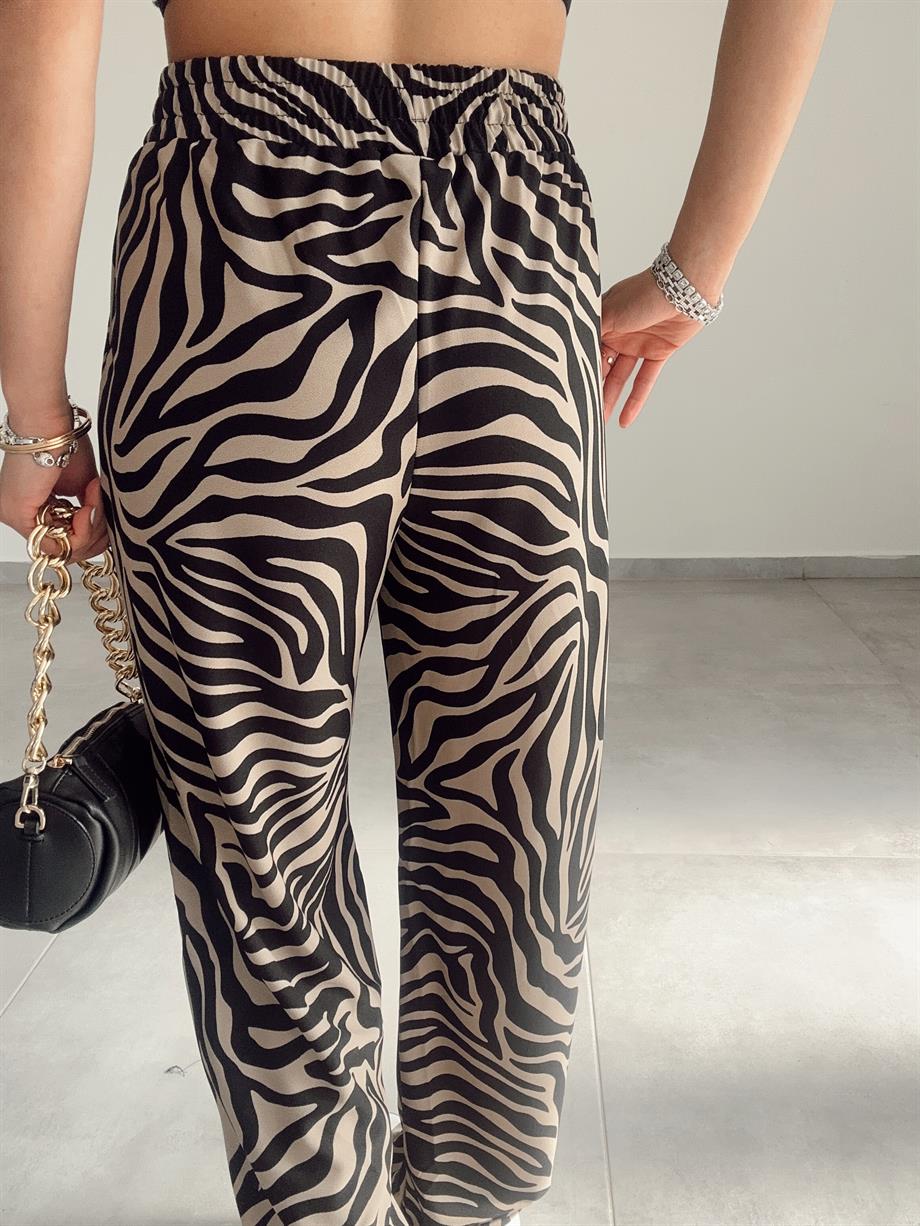 Vizon-Siyah Zebra Desen Pantolon