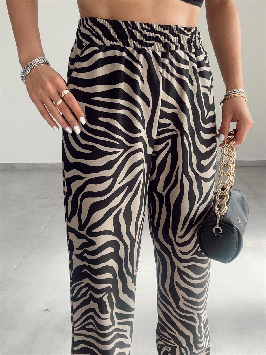 Vizon-Siyah Zebra Desen Pantolon