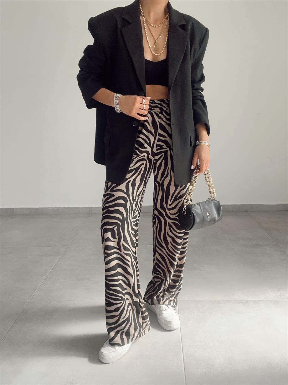 Vizon-Siyah Zebra Desen Pantolon