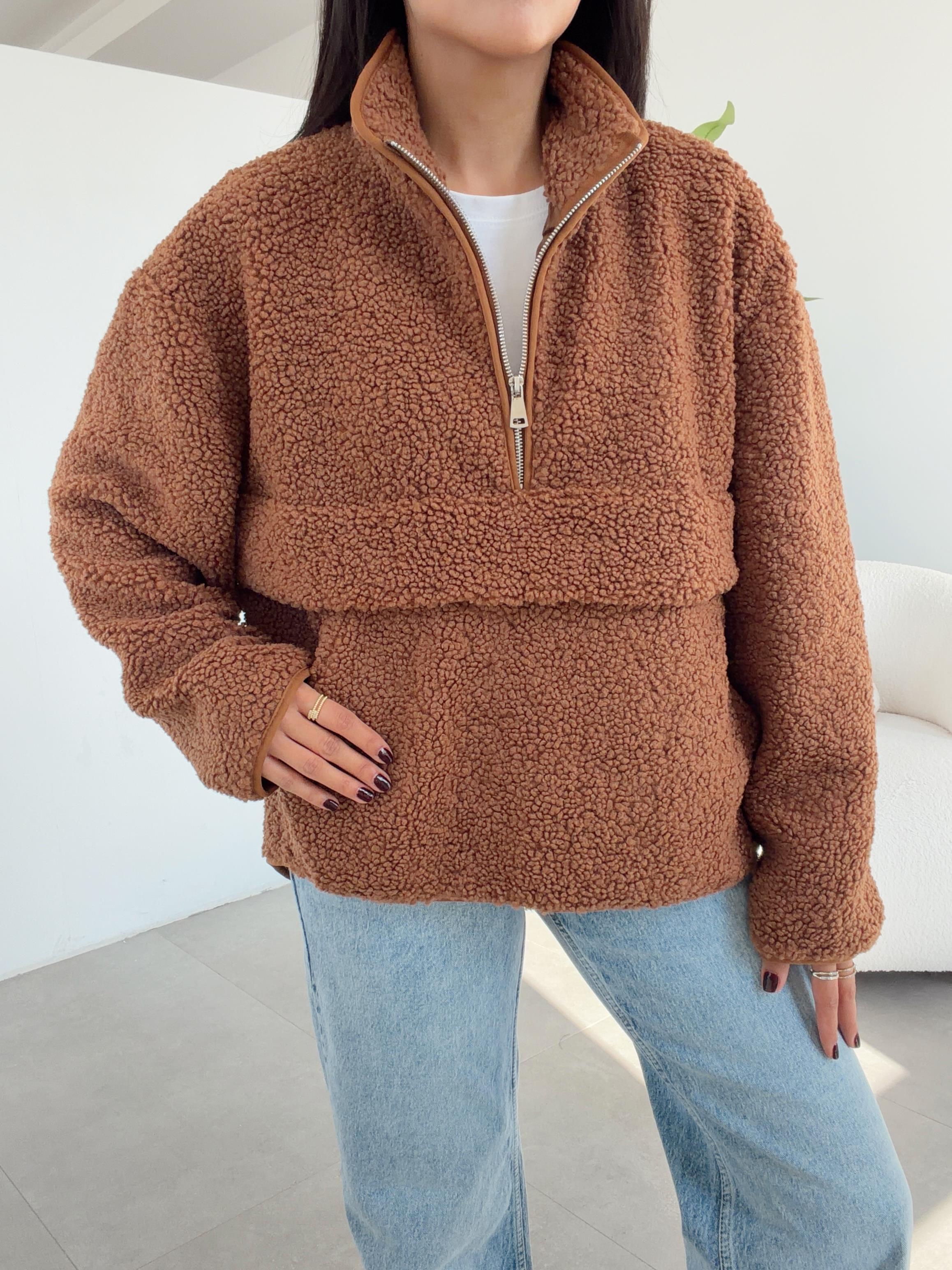 Vizon Teddy Fermuarlı Sweatshirt