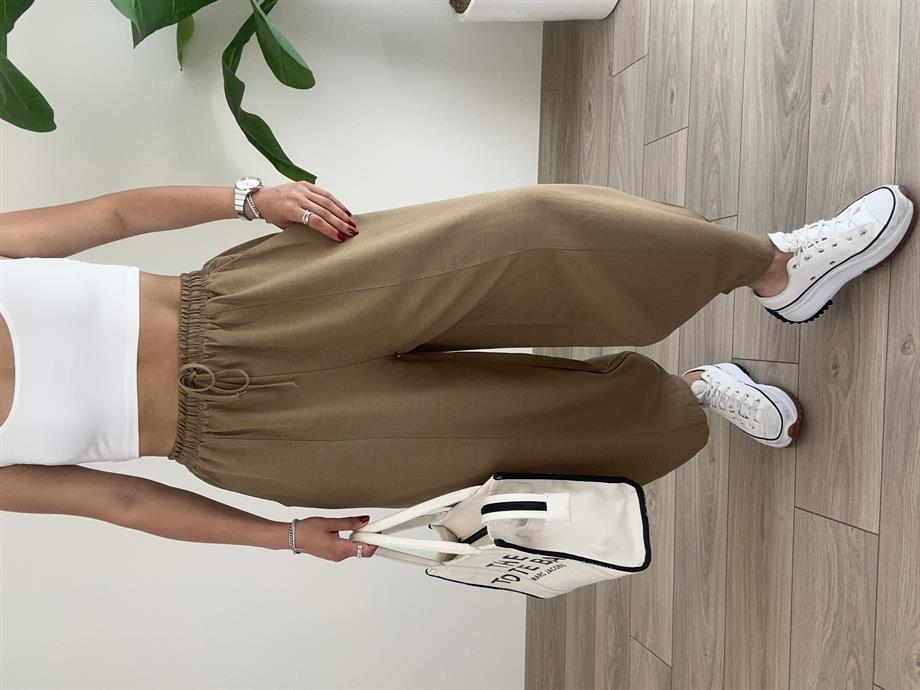 Yağ Yeşili Keten Şalvar Pantolon