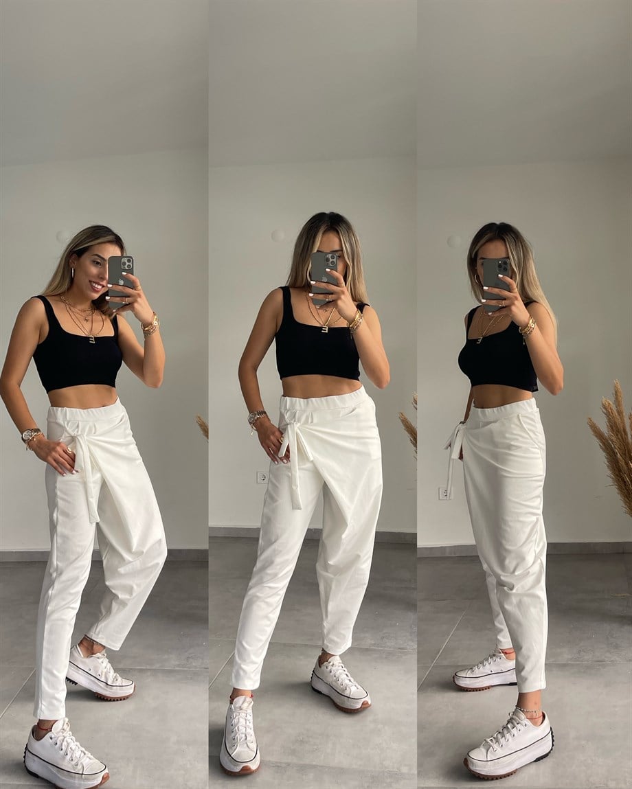 Yandan Bağlamalı Ekru Eşofman