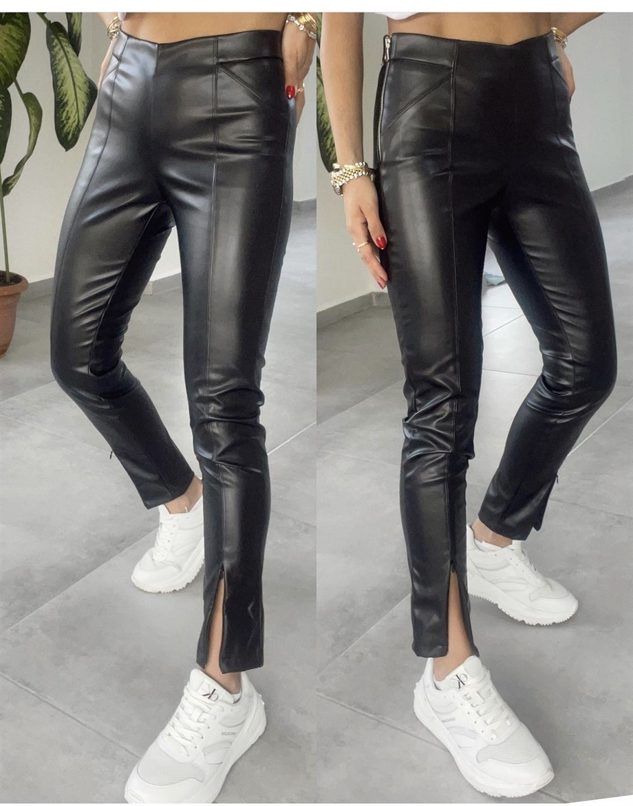 Yandan Fermuarlı Siyah Bol Paça Pantolon