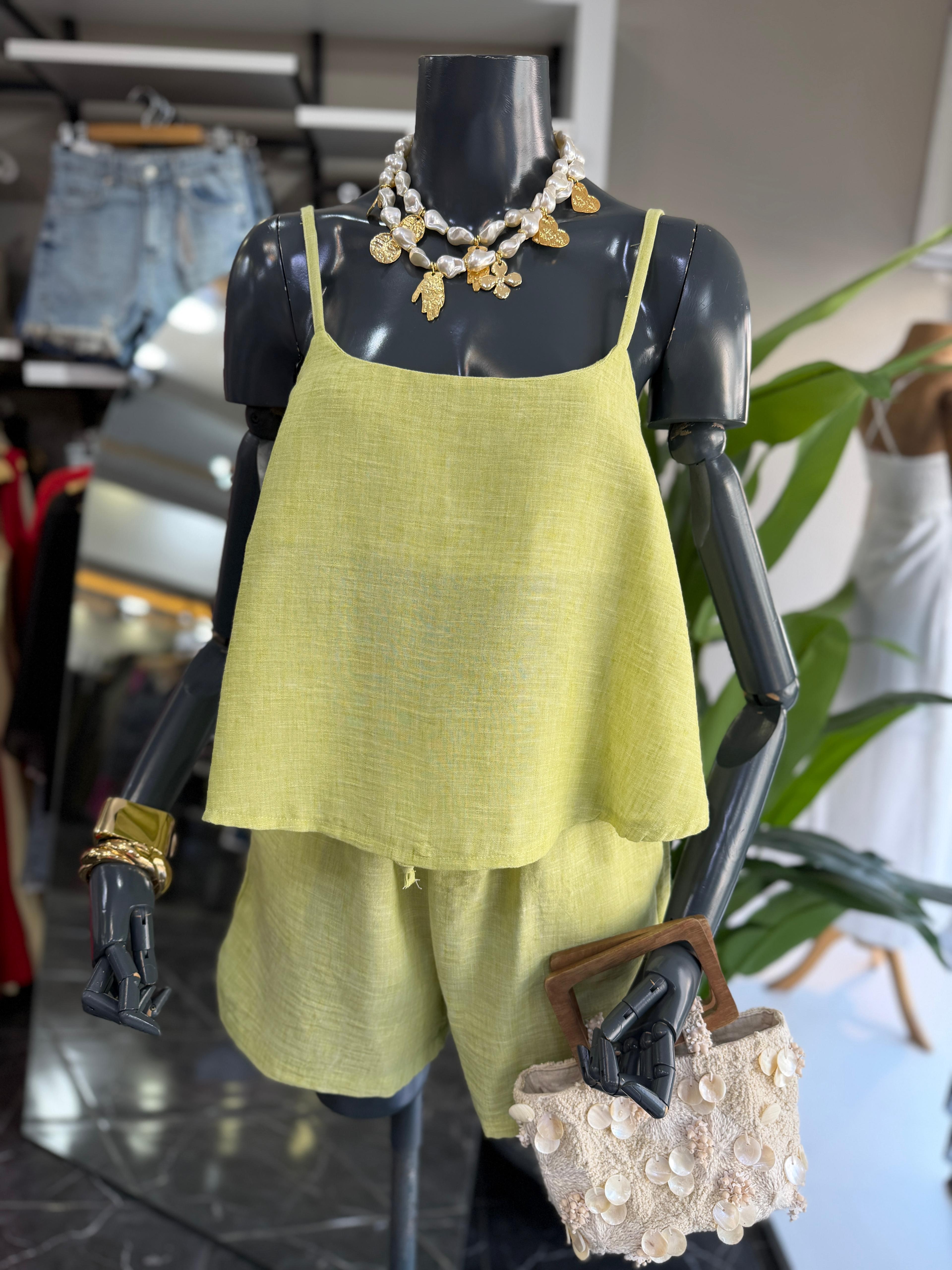 Levure Yeşil Askılı Crop Bluz