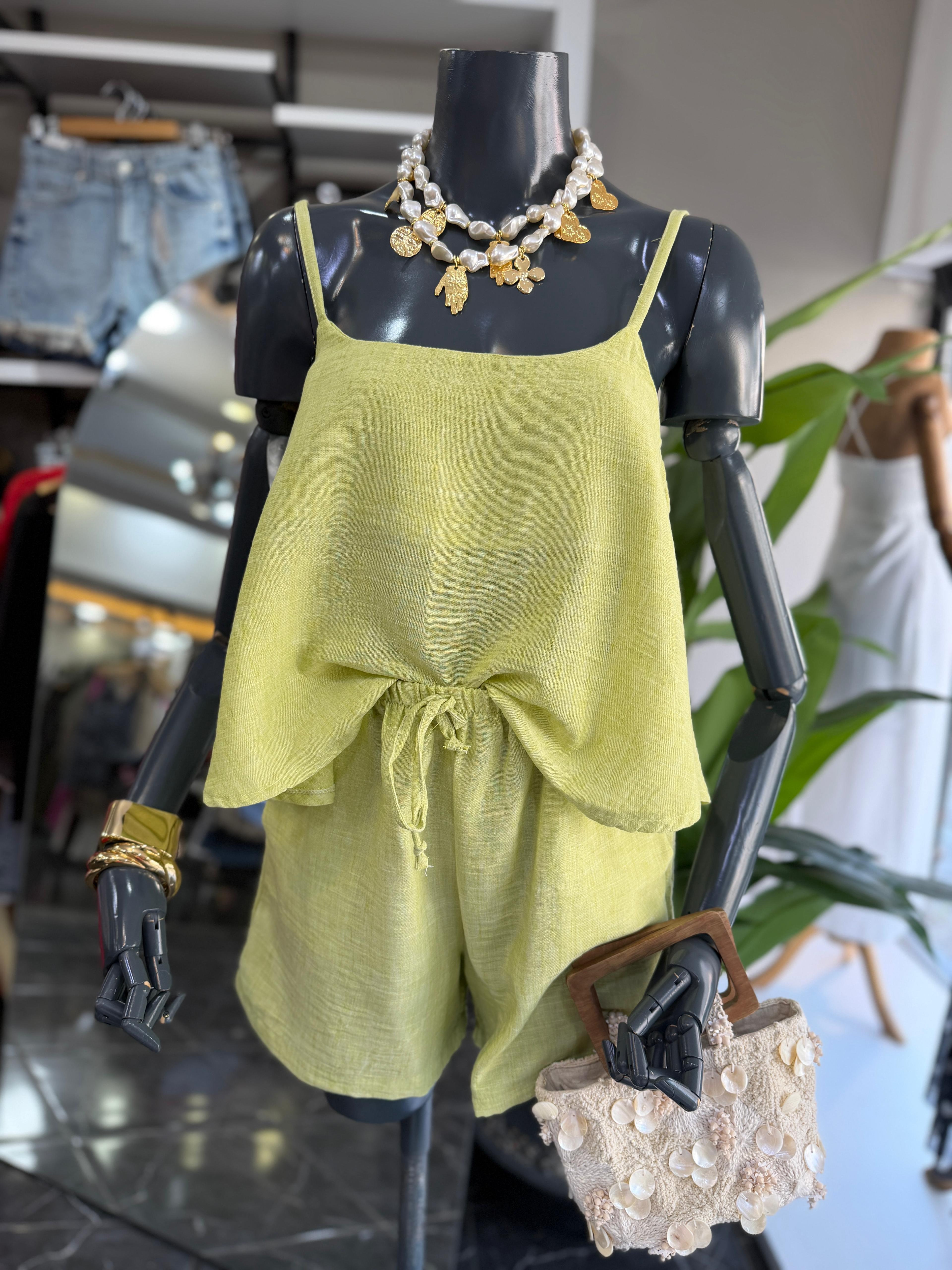 Levure Yeşil Askılı Crop Bluz