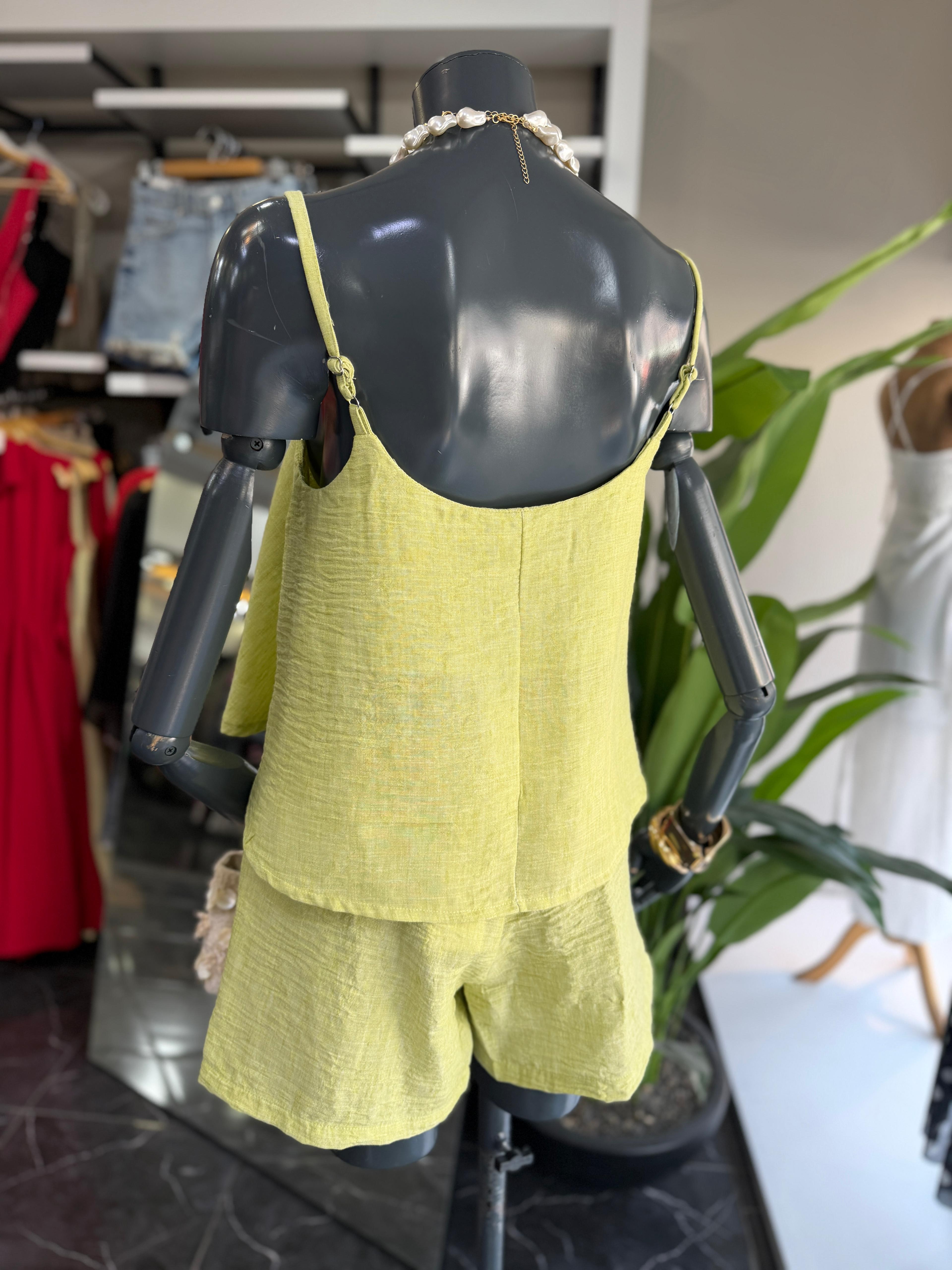 Levure Yeşil Askılı Crop Bluz