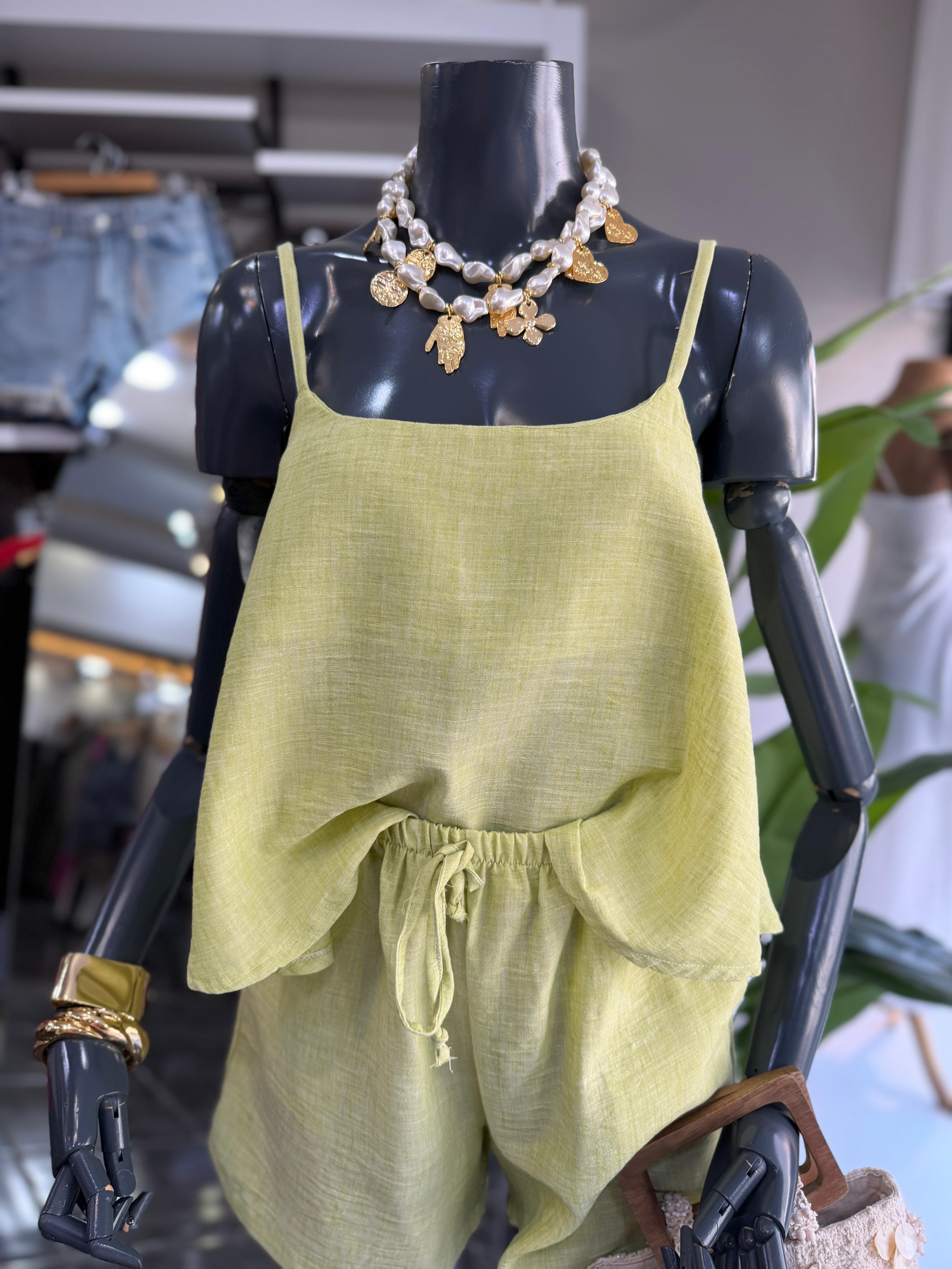 Levure Yeşil Askılı Crop Bluz