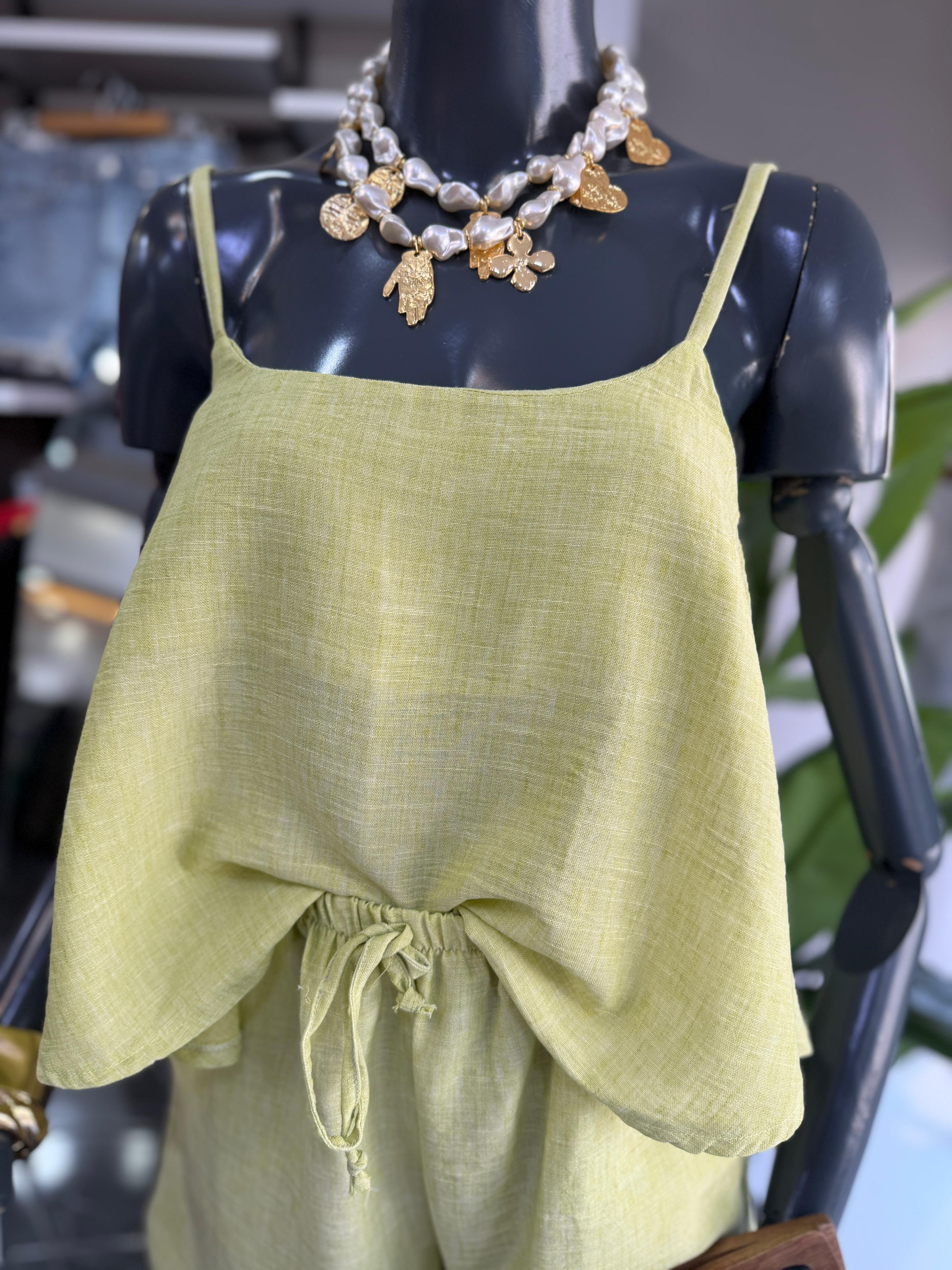 Levure Yeşil Askılı Crop Bluz
