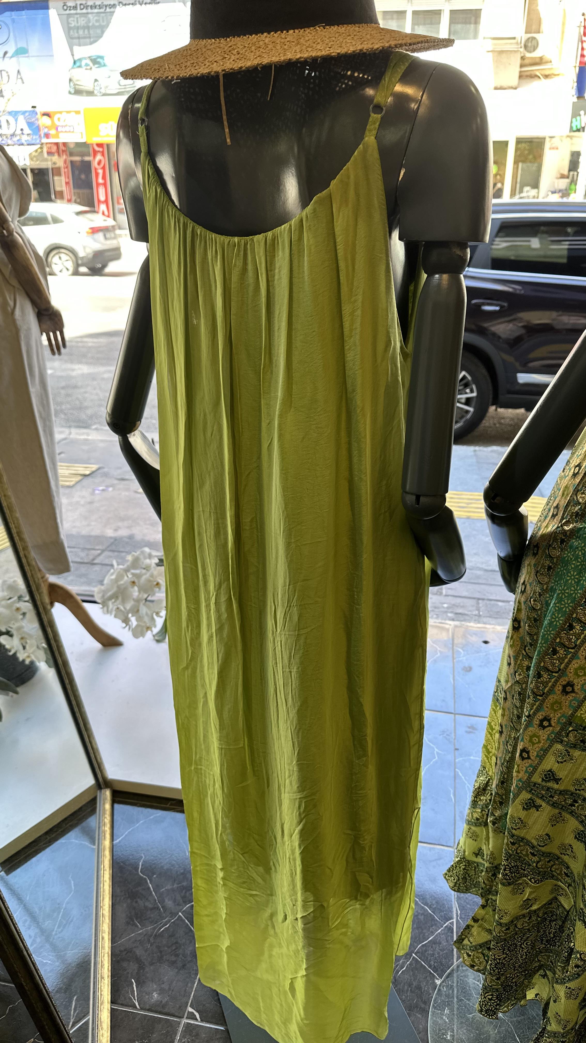 Yeşil İpek Saten İthal Elbise