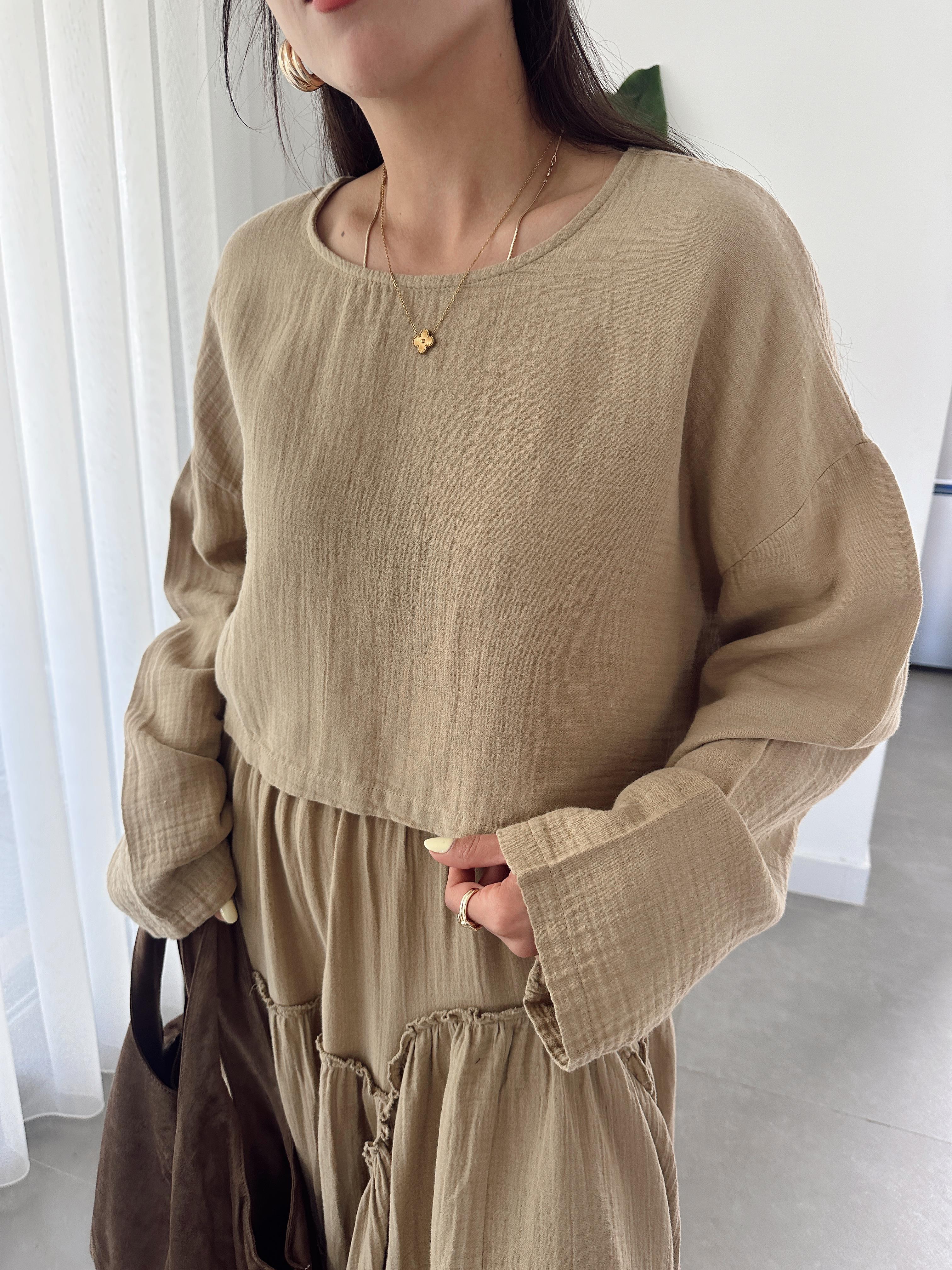 Yeşil Müslin Uzun Kollu Bluz