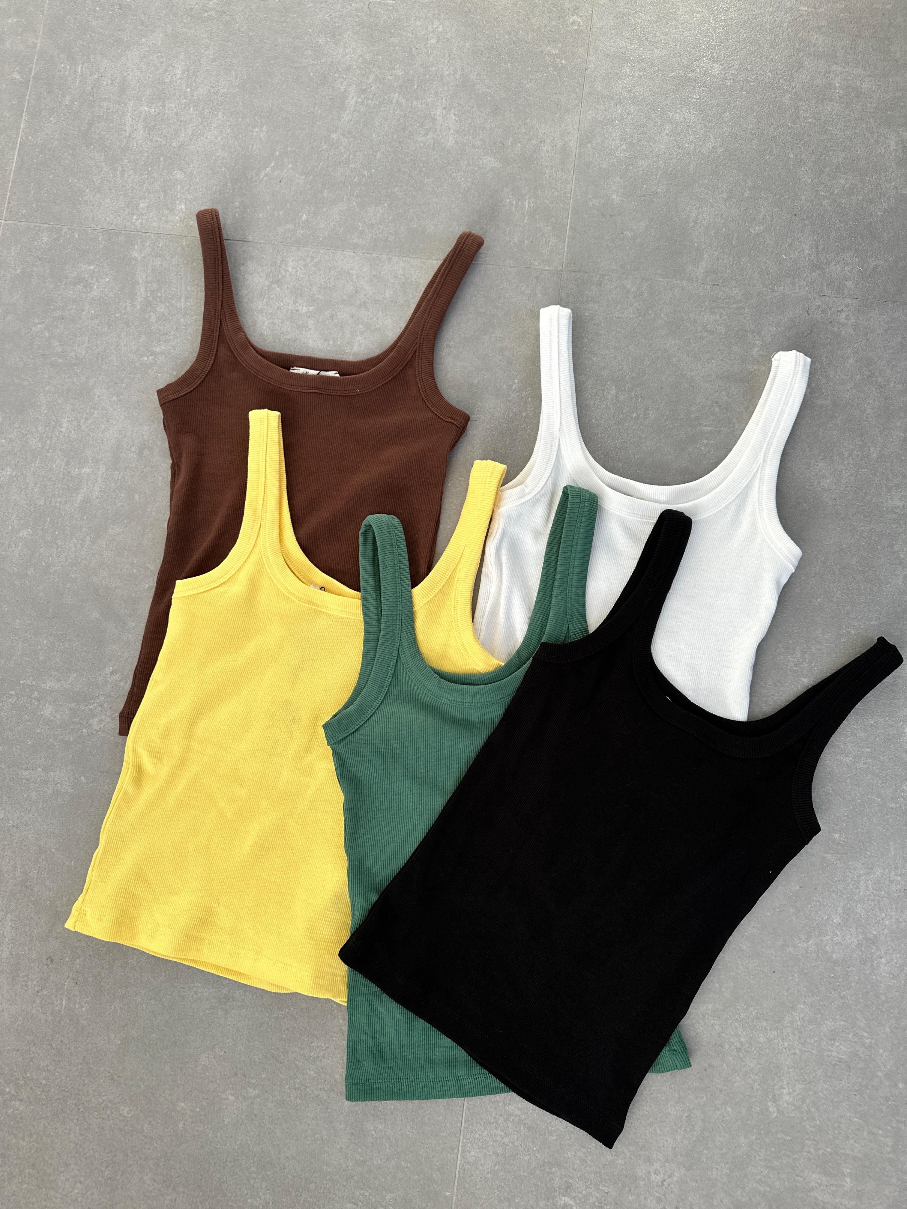 Yeşil Pamuk Penye U Yaka Atlet